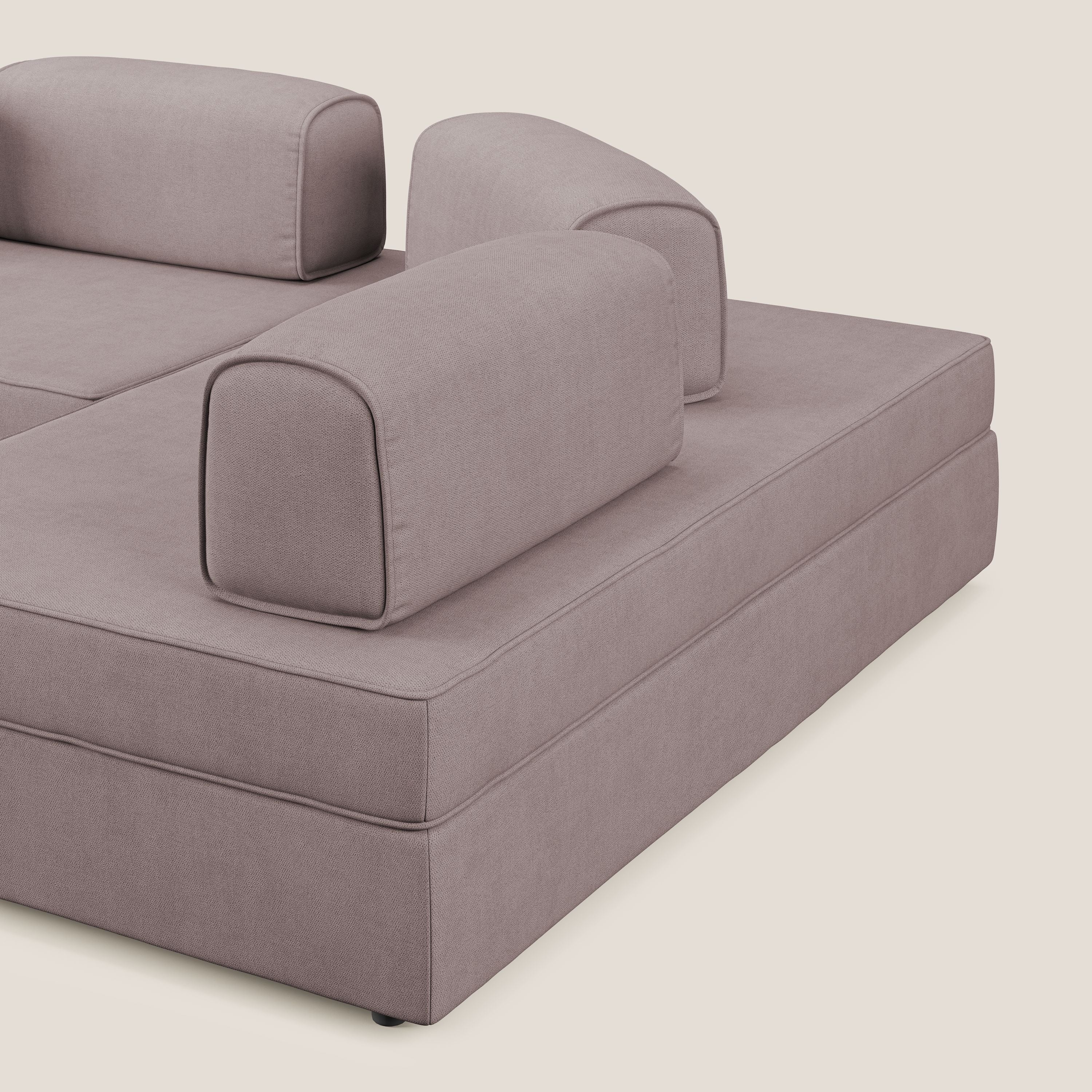 Liberty divano angolare con pouf estraibile e schienali movibili in tessuto morbido impermeabile T02 rosa - divitt.sbs