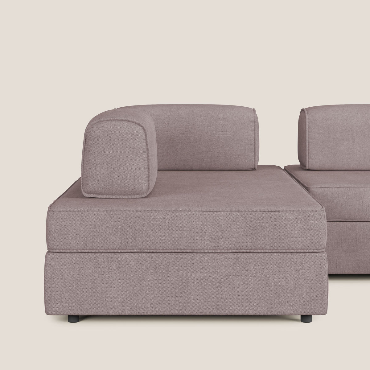 Liberty divano panoramico con pouf estraibile e schienali movibili in tessuto morbido impermeabile T02 rosa - divitt.sbs