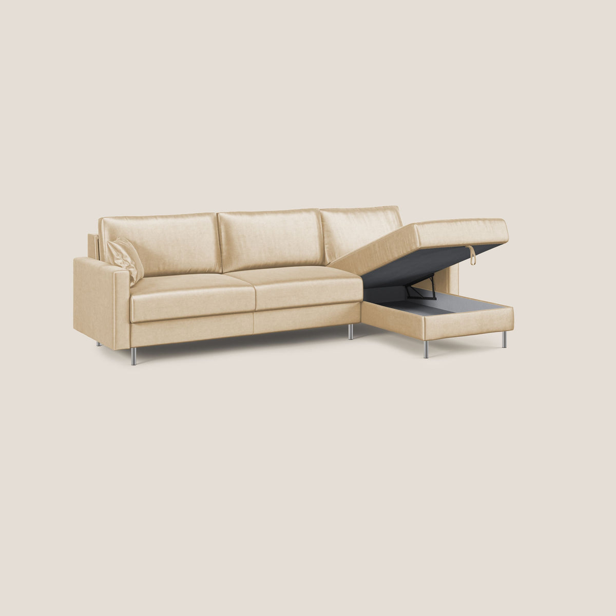 Andromeda divano letto angolare in velluto morbido impermeabile T01 beige - divitt.sbs
