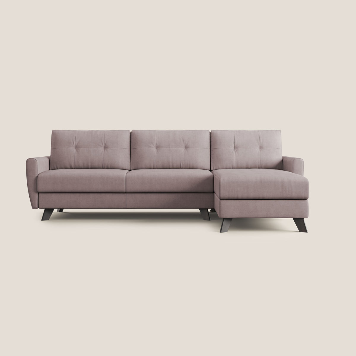 Callisto Divano letto angolare con penisola in tessuto morbido impermeabile T02 rosa - divitt.sbs
