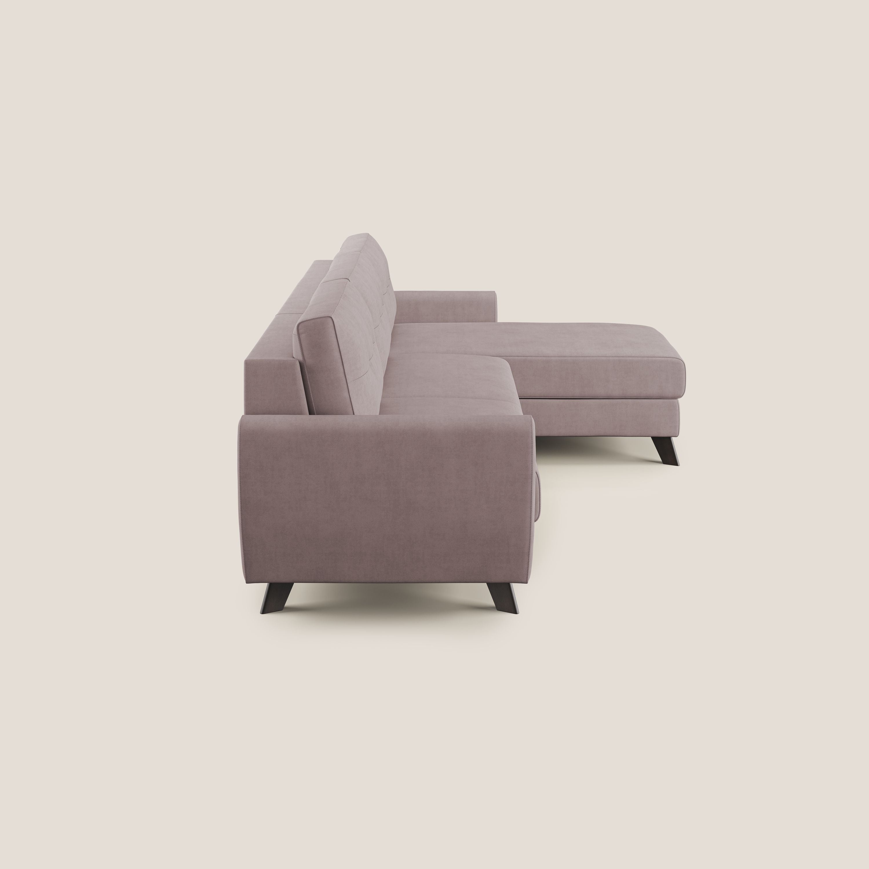 Callisto Divano letto angolare con penisola in tessuto morbido impermeabile T02 rosa - divitt.sbs