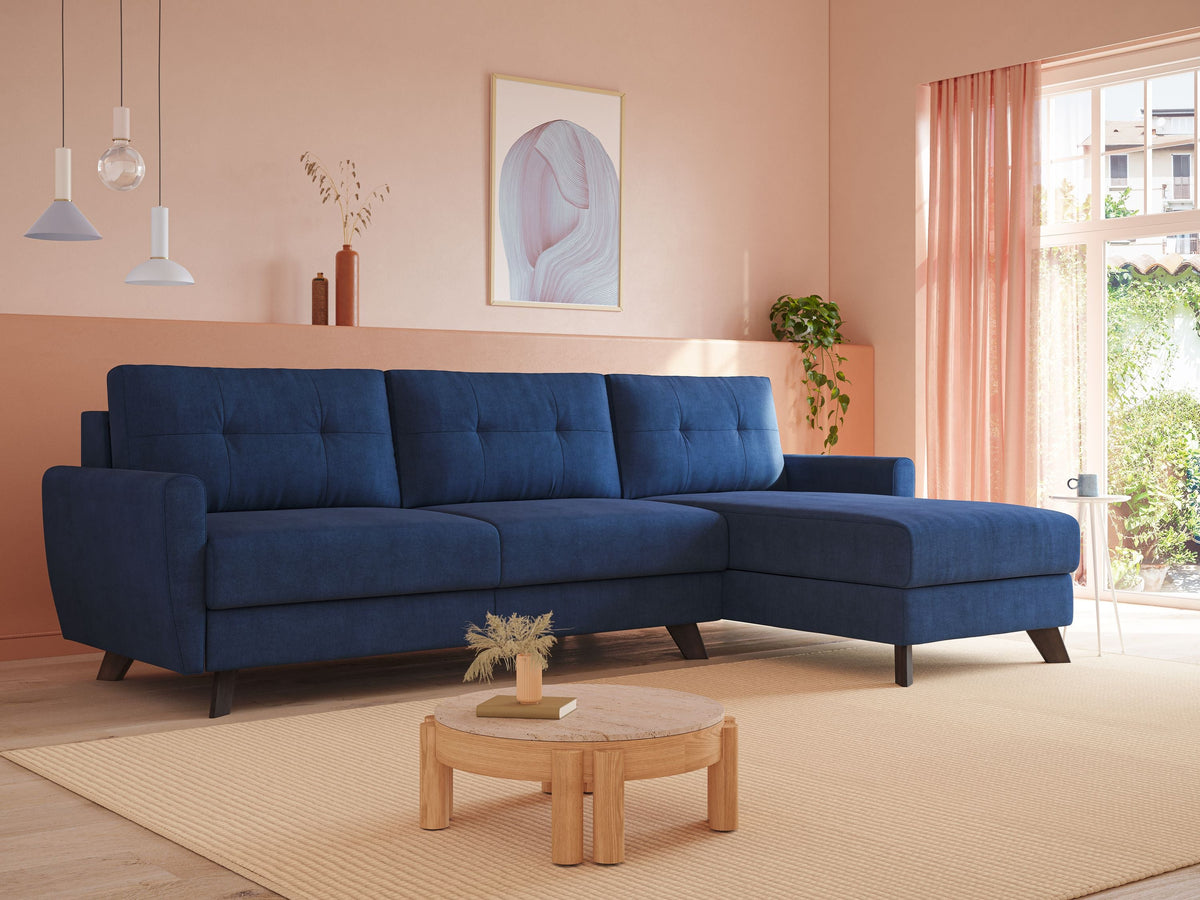 Callisto Divano letto angolare con penisola in tessuto morbido impermeabile T02 rosa - divitt.sbs