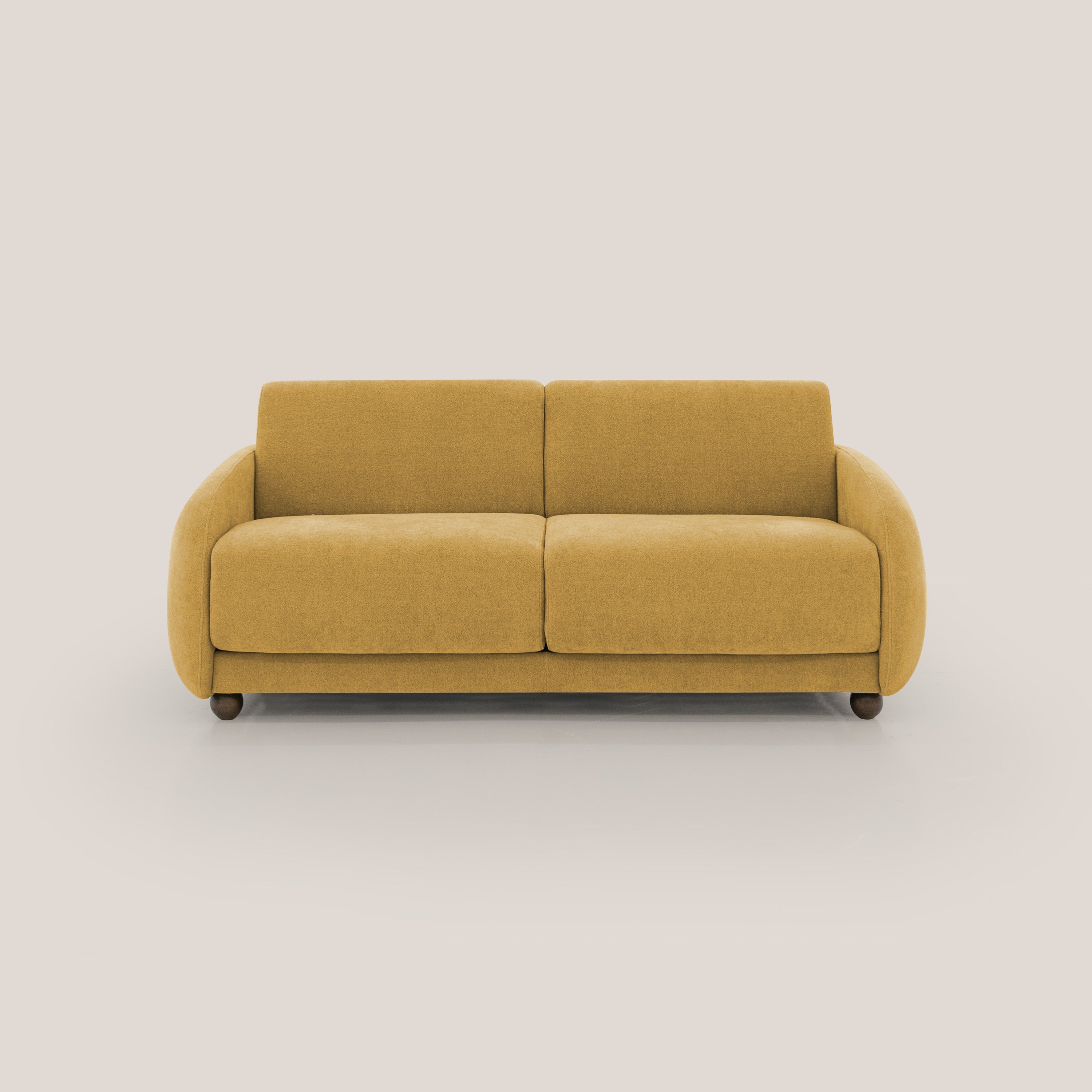 Giglio divano letto scandinavo japandi con materasso H18 cm in tessuto Bouclé impermeabile T07 giallo - divitt.sbs