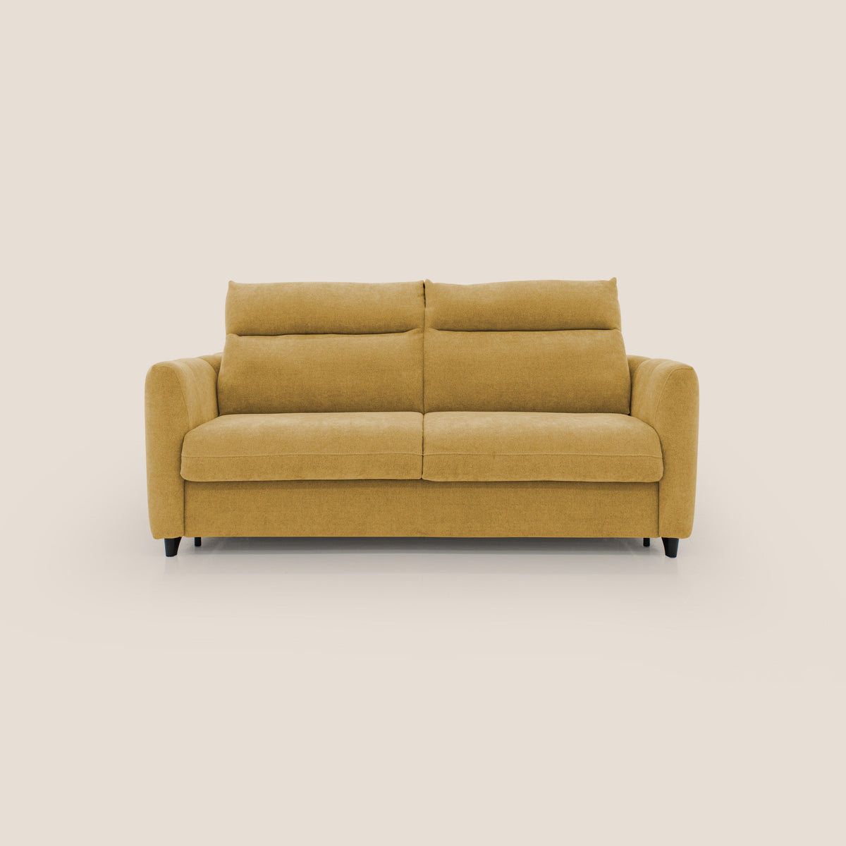 Peonia divano letto scandinavo con materasso H18 cm e morbido e alto schienale in tessuto Bouclé impermeabile T07 giallo - divitt.sbs