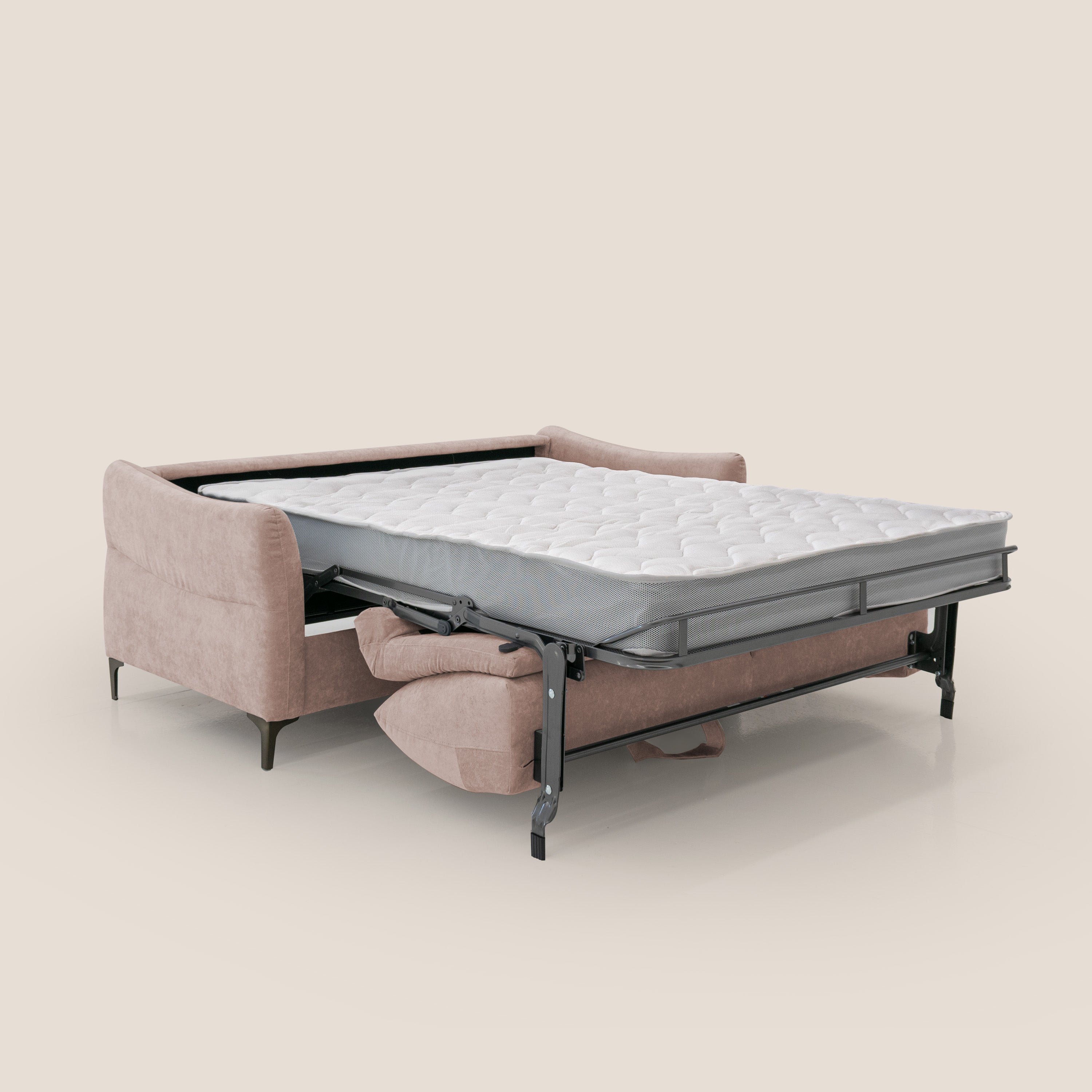 Dalia divano letto con materasso H18 cm e piedi alti in raffinato tessuto smacchiabile T17 rosa - divitt.sbs