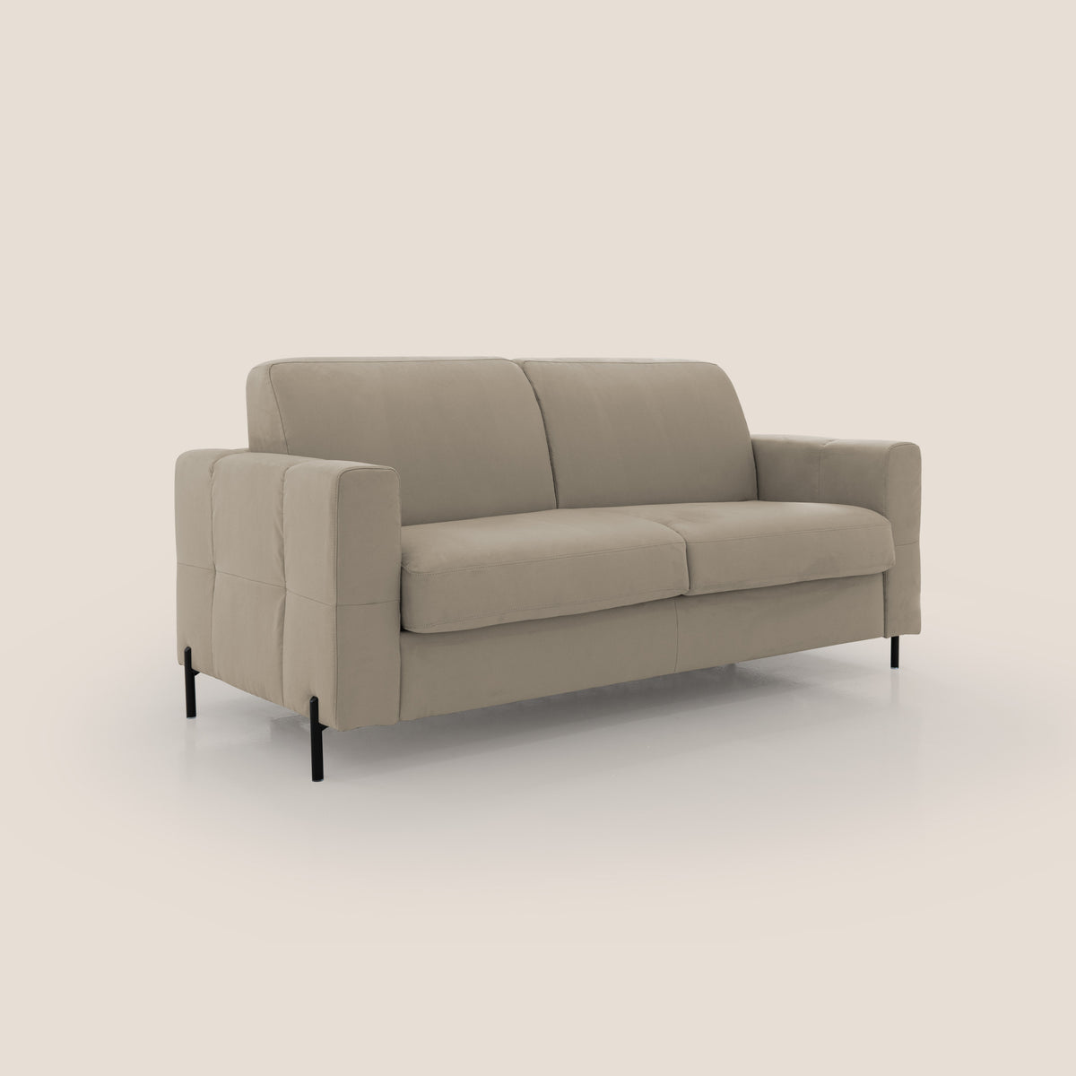 Ortensia divano letto materasso H18 cm con piedi alti in elegante microfibra smacchiabile T11 tortora - divitt.sbs