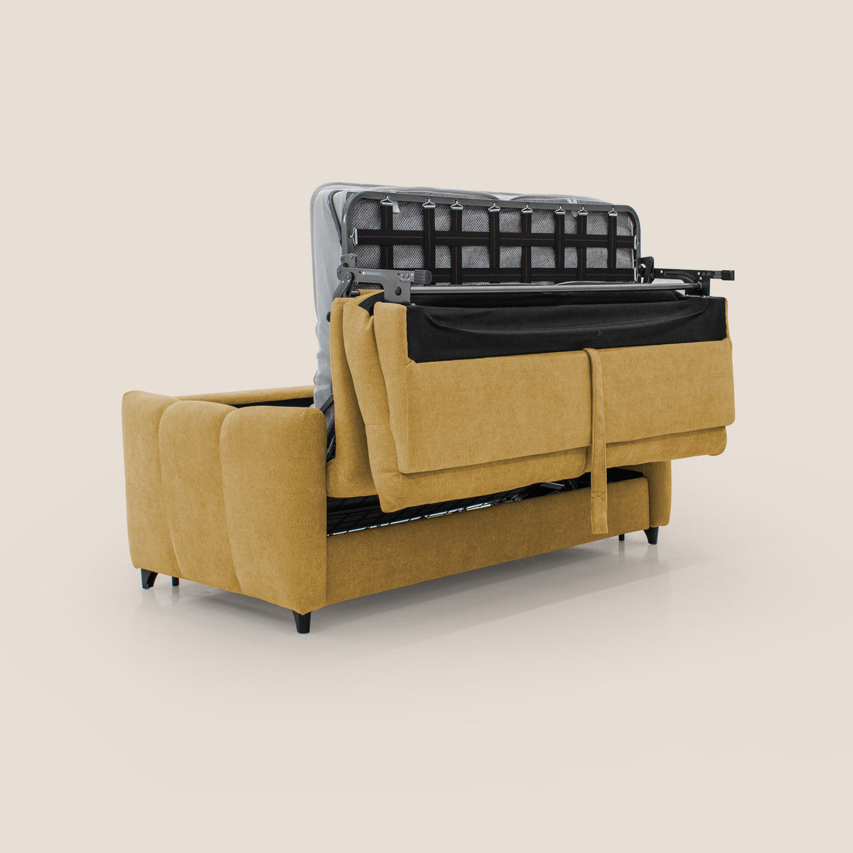 Peonia divano letto scandinavo con materasso H18 cm e morbido e alto schienale in tessuto Bouclé impermeabile T07 giallo - divitt.sbs