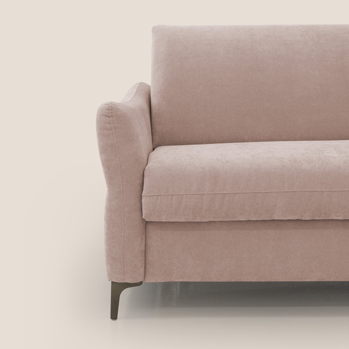Dalia divano letto con materasso H18 cm e piedi alti in raffinato tessuto smacchiabile T17 rosa - divitt.sbs