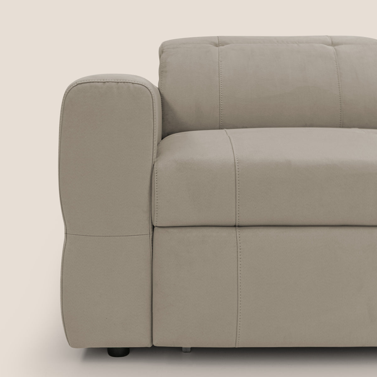 Kronos Divano angolare con pouf estraibile e penisola contenitore in microfibra impermeabile T11 tortora - divitt.sbs