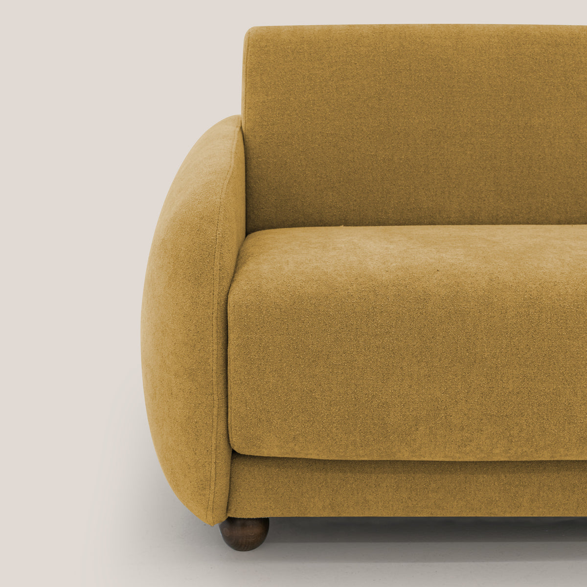 Giglio divano letto scandinavo japandi con materasso H18 cm in tessuto Bouclé impermeabile T07 giallo - divitt.sbs