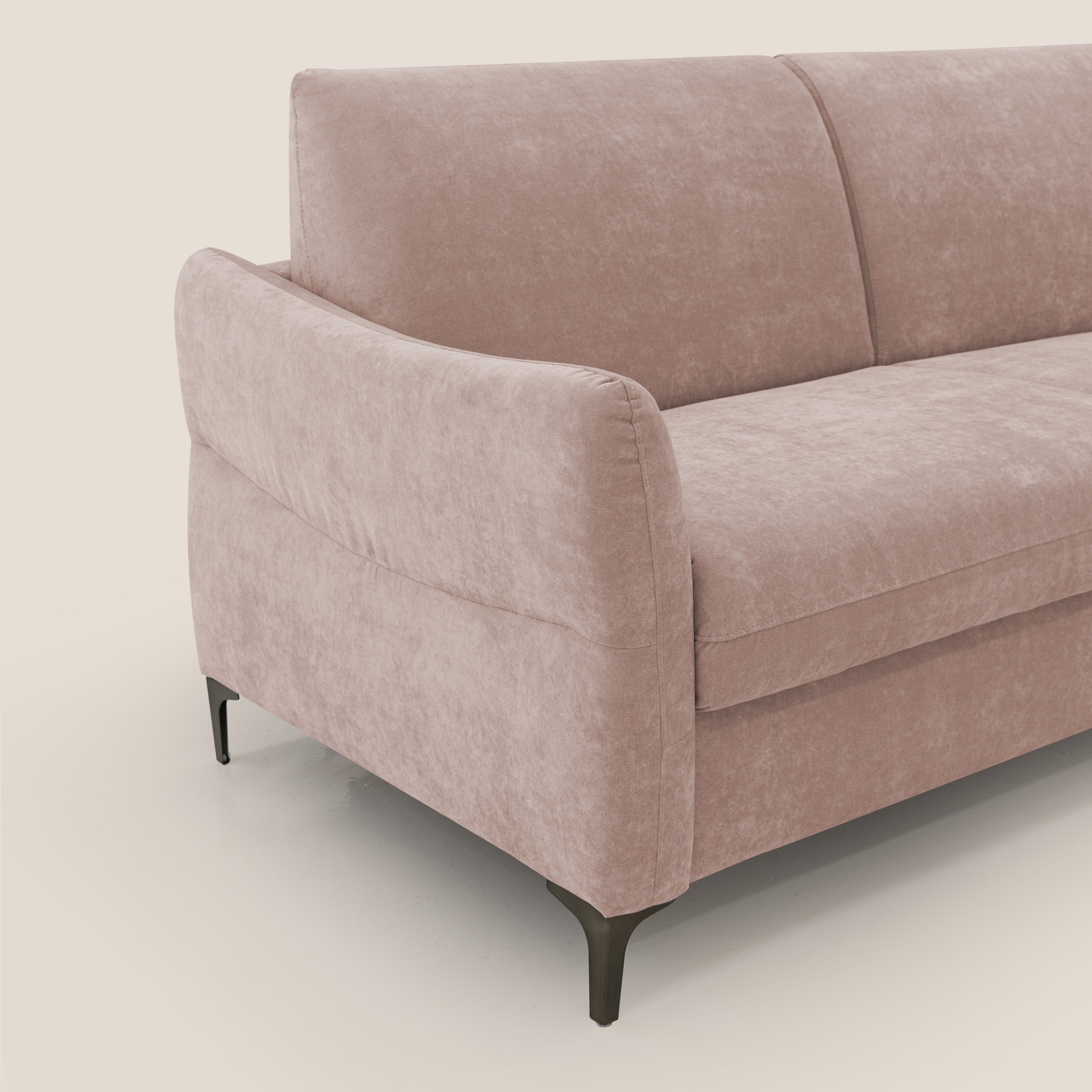 Dalia divano letto con materasso H18 cm e piedi alti in raffinato tessuto smacchiabile T17 rosa - divitt.sbs