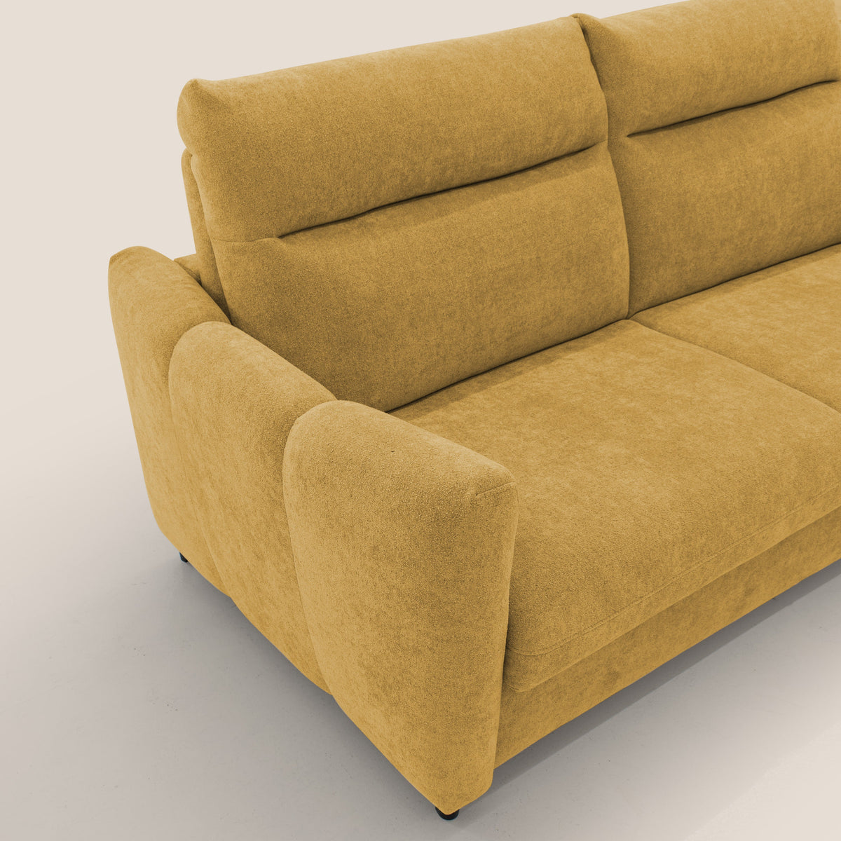 Peonia divano letto scandinavo con materasso H18 cm e morbido e alto schienale in tessuto Bouclé impermeabile T07 giallo - divitt.sbs