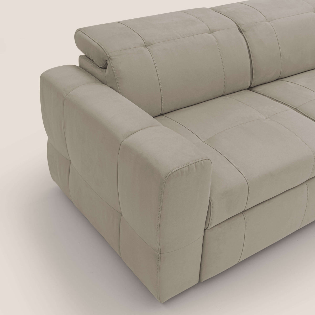 Kronos Divano con pouf estraibile poggiapiedi e poggiatesta reclinabili in morbida microfibra impermeabile T11 tortora - divitt.sbs