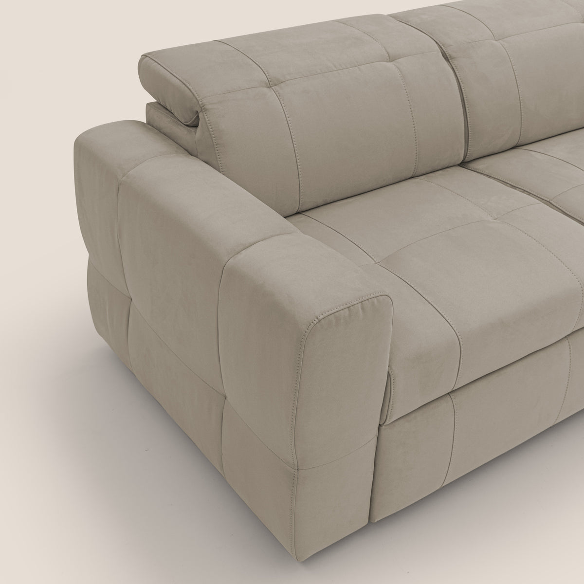Kronos Divano angolare con pouf estraibile e penisola contenitore in microfibra impermeabile T11 tortora - divitt.sbs