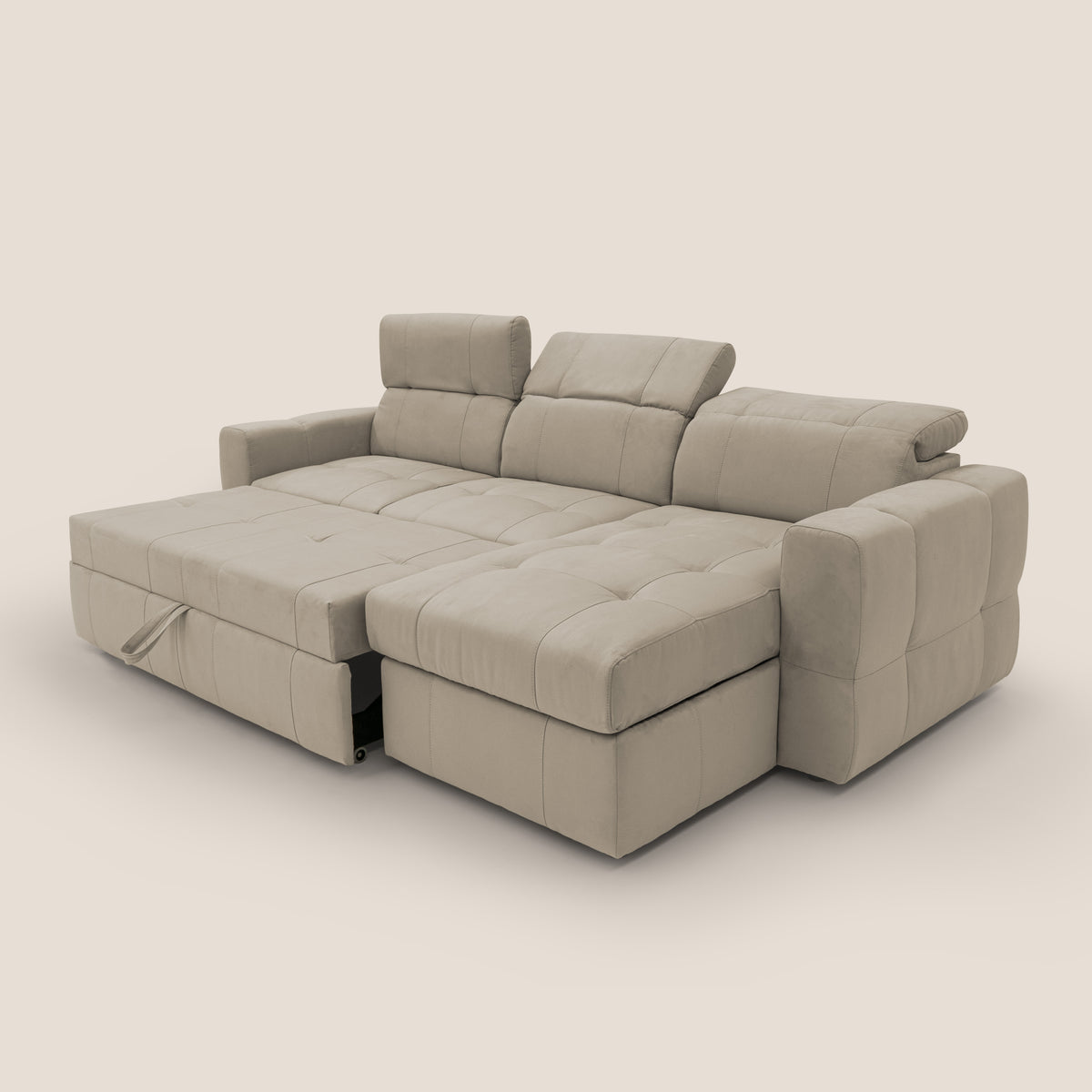 Kronos Divano angolare con pouf estraibile e penisola contenitore in microfibra impermeabile T11 tortora - divitt.sbs