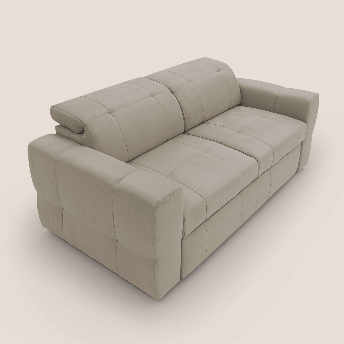 Kronos Divano con pouf estraibile poggiapiedi e poggiatesta reclinabili in morbida microfibra impermeabile T11 tortora - divitt.sbs