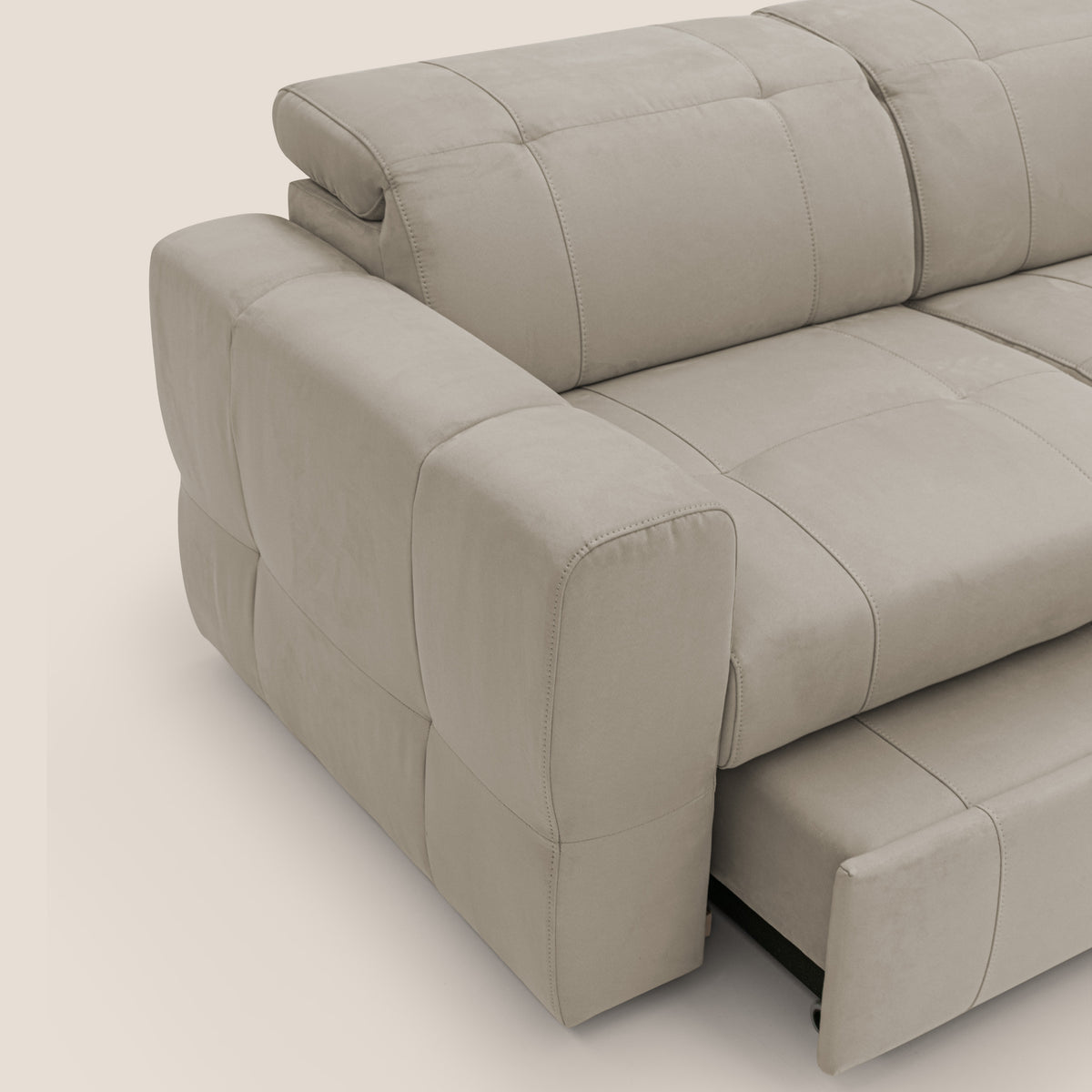 Kronos Divano angolare con poggiapiedi estraibile e pouf contenitore mobile in microfibra impermeabile T11 tortora - divitt.sbs