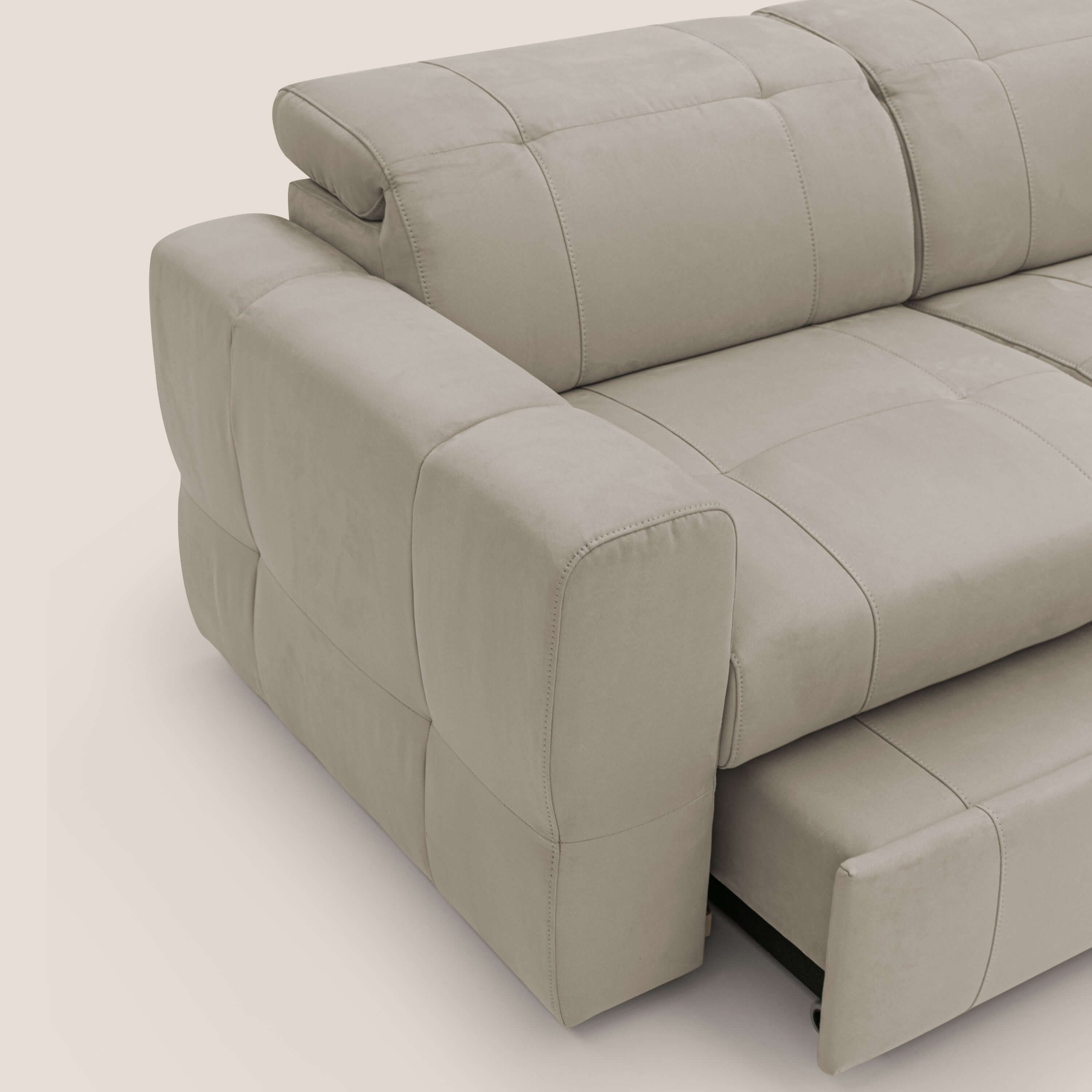 Kronos Divano con pouf estraibile poggiapiedi e poggiatesta reclinabili in morbida microfibra impermeabile T11 tortora - divitt.sbs