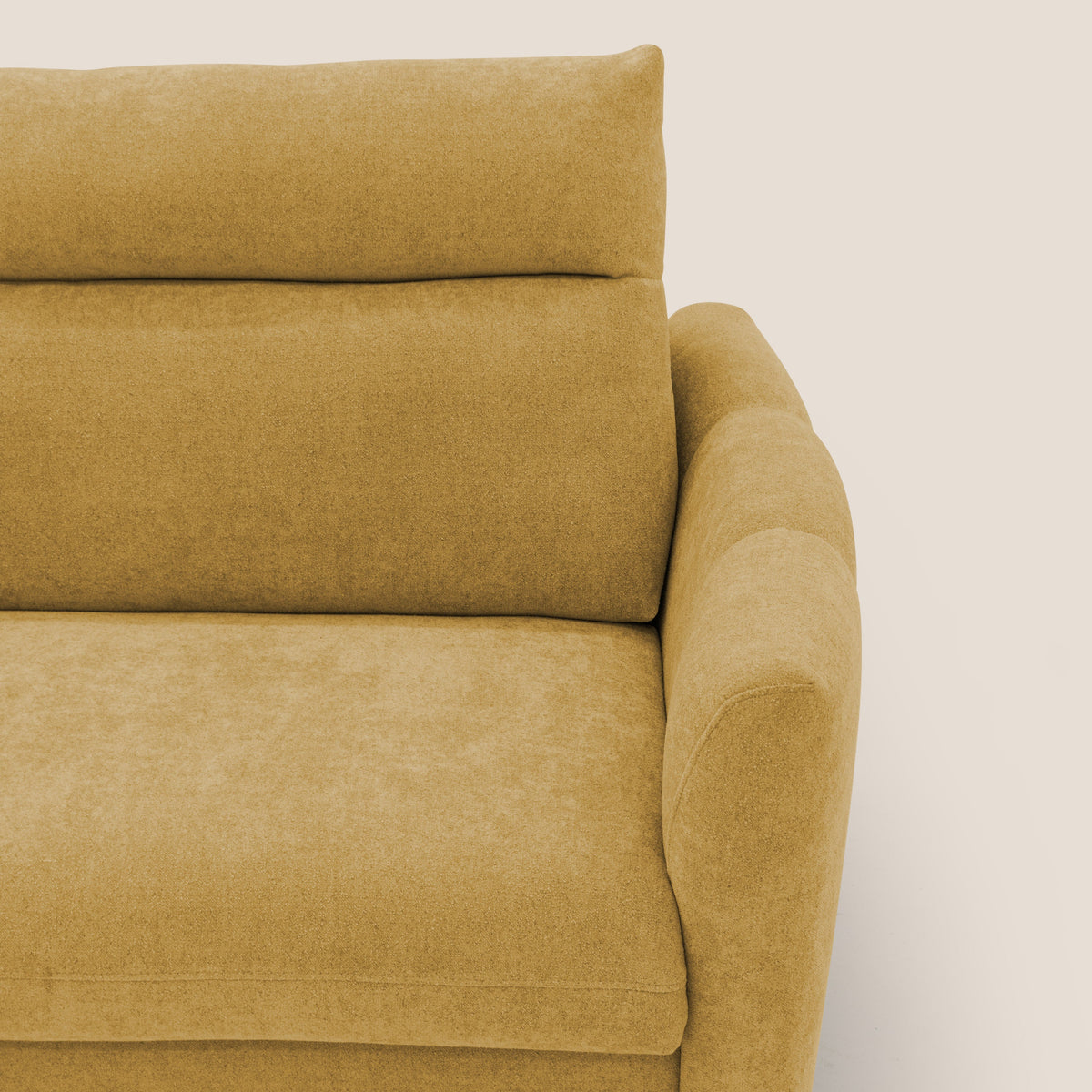 Peonia divano letto scandinavo con materasso H18 cm e morbido e alto schienale in tessuto Bouclé impermeabile T07 giallo - divitt.sbs