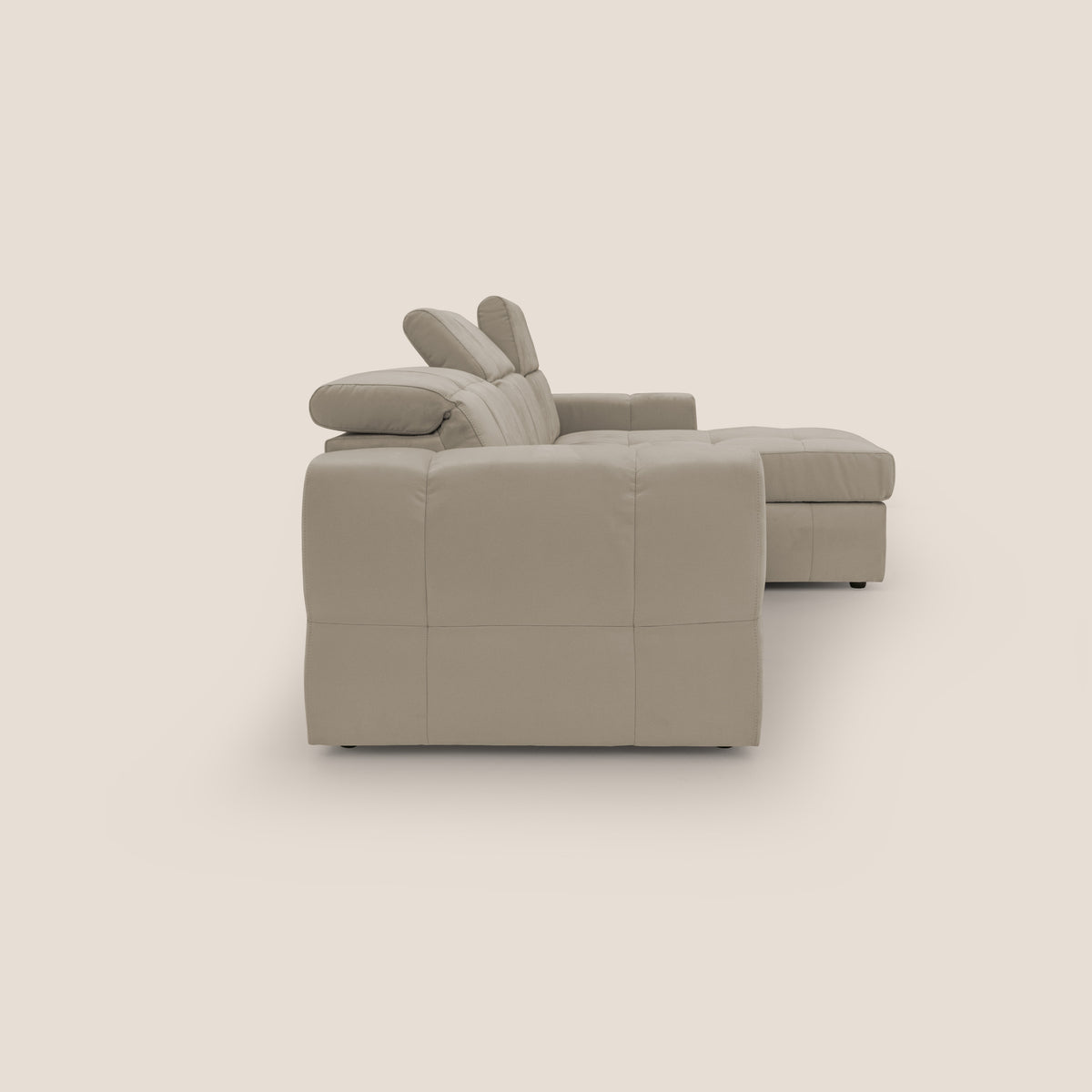 Kronos Divano angolare con pouf estraibile e penisola contenitore in microfibra impermeabile T11 tortora - divitt.sbs