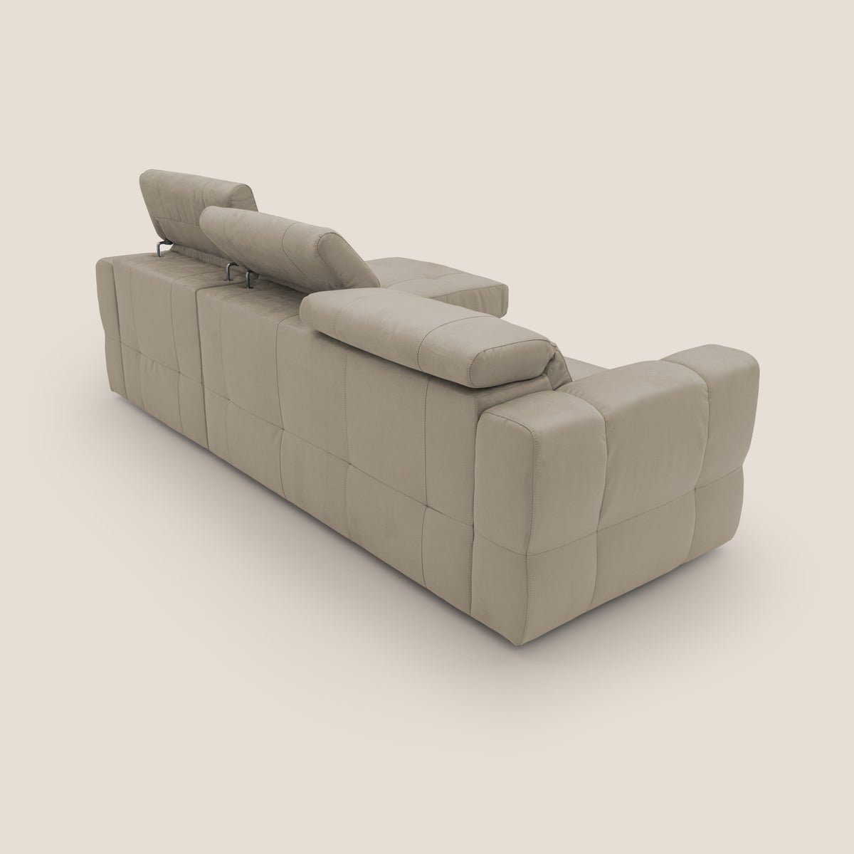 Kronos Divano angolare con pouf estraibile e penisola contenitore in microfibra impermeabile T11 tortora - divitt.sbs