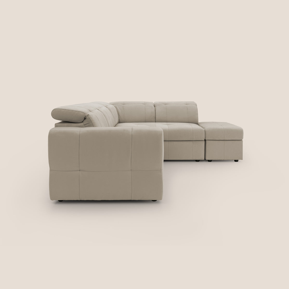 Kronos Divano angolare con poggiapiedi estraibile e pouf contenitore mobile in microfibra impermeabile T11 tortora - divitt.sbs