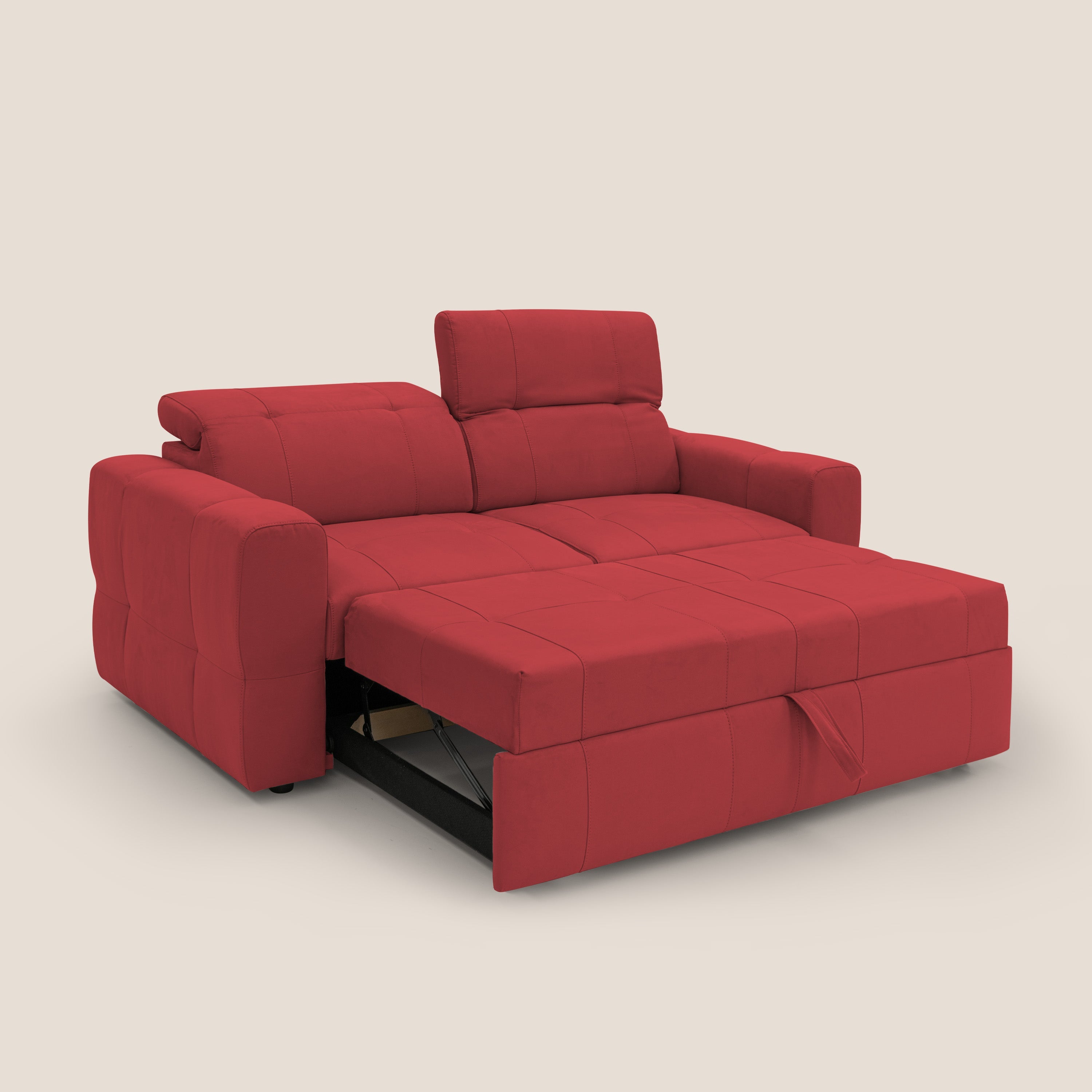 Kronos Divano con pouf estraibile poggiapiedi e poggiatesta reclinabili in morbida microfibra impermeabile T11 rosso - divitt.sbs