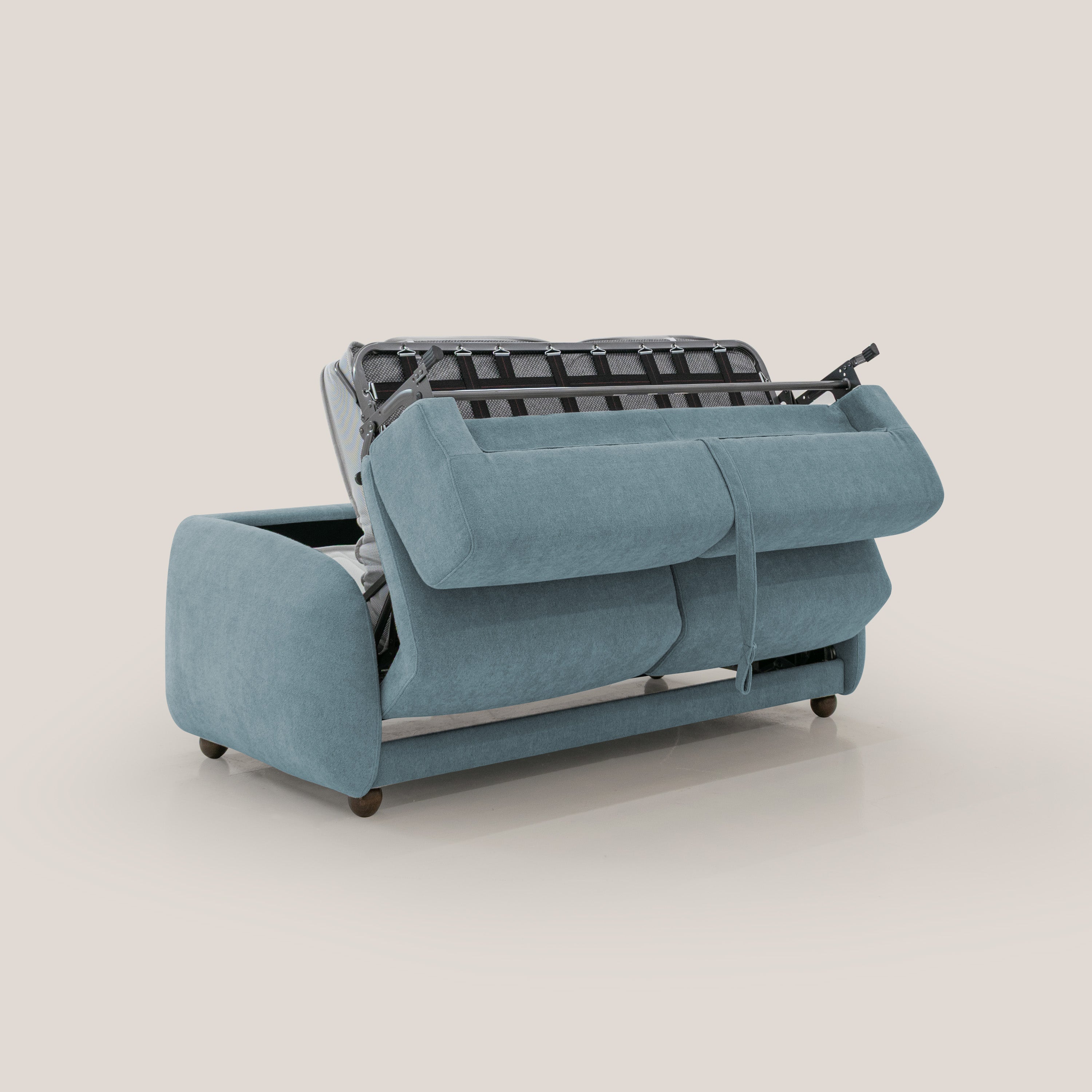 Giglio divano letto scandinavo japandi con materasso H18 cm in tessuto Bouclé impermeabile T07 carta da zucchero - divitt.sbs