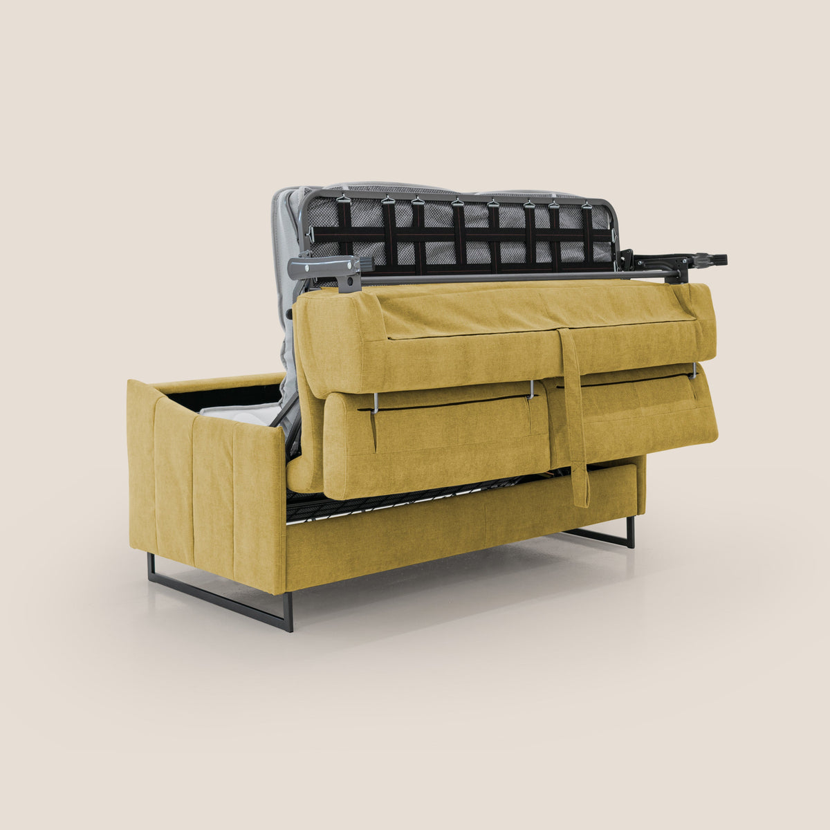 Loto divano letto salvaspazio materasso H18 cm con piedi alti in morbido tessuto impermeabile T14 giallo - divitt.sbs
