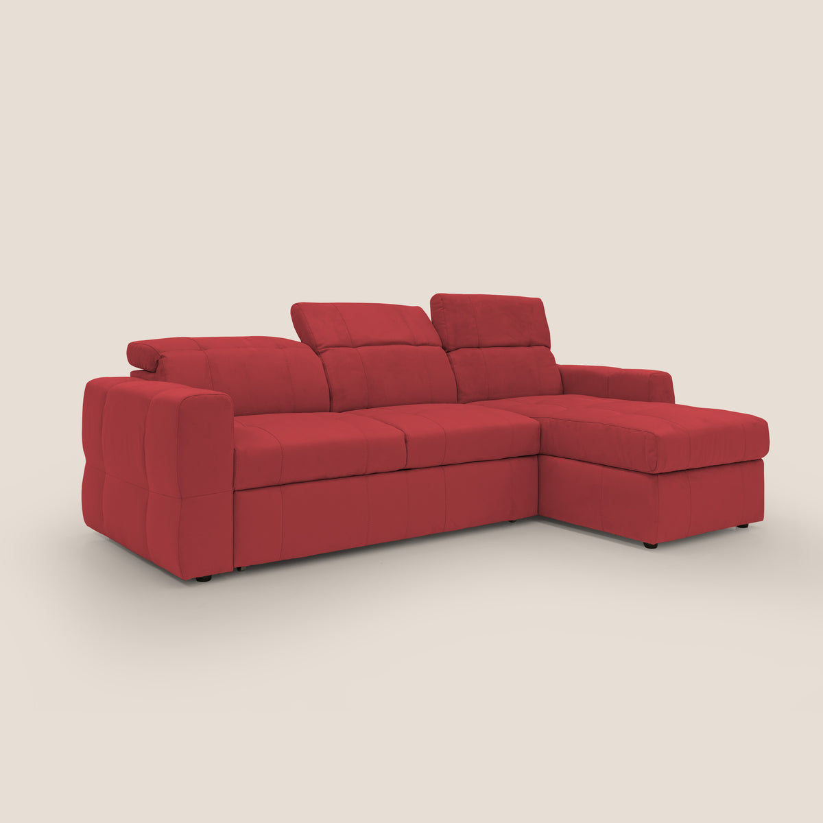 Kronos Divano angolare con pouf estraibile e penisola contenitore in microfibra impermeabile T11 rosso - divitt.sbs