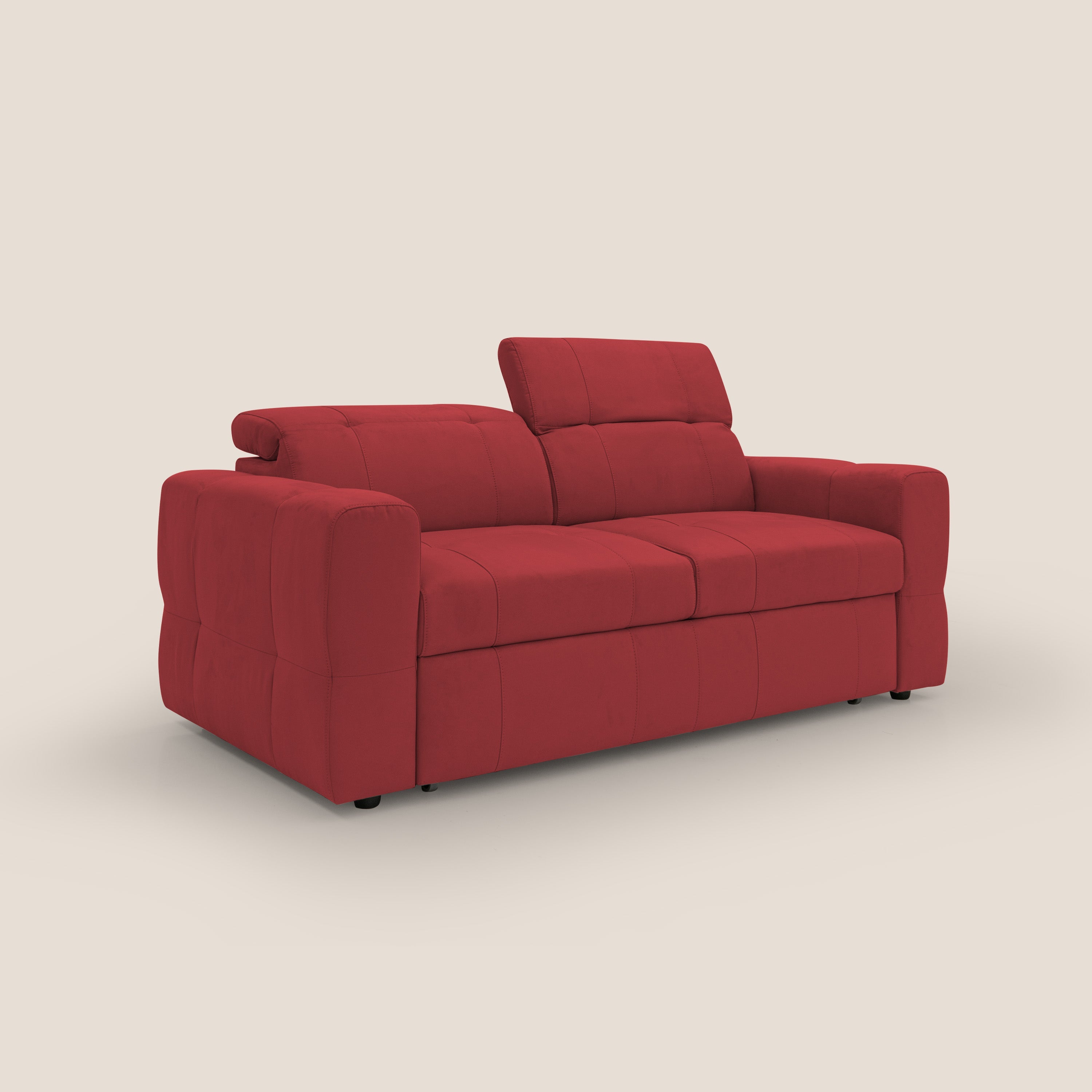 Kronos Divano con pouf estraibile poggiapiedi e poggiatesta reclinabili in morbida microfibra impermeabile T11 rosso - divitt.sbs