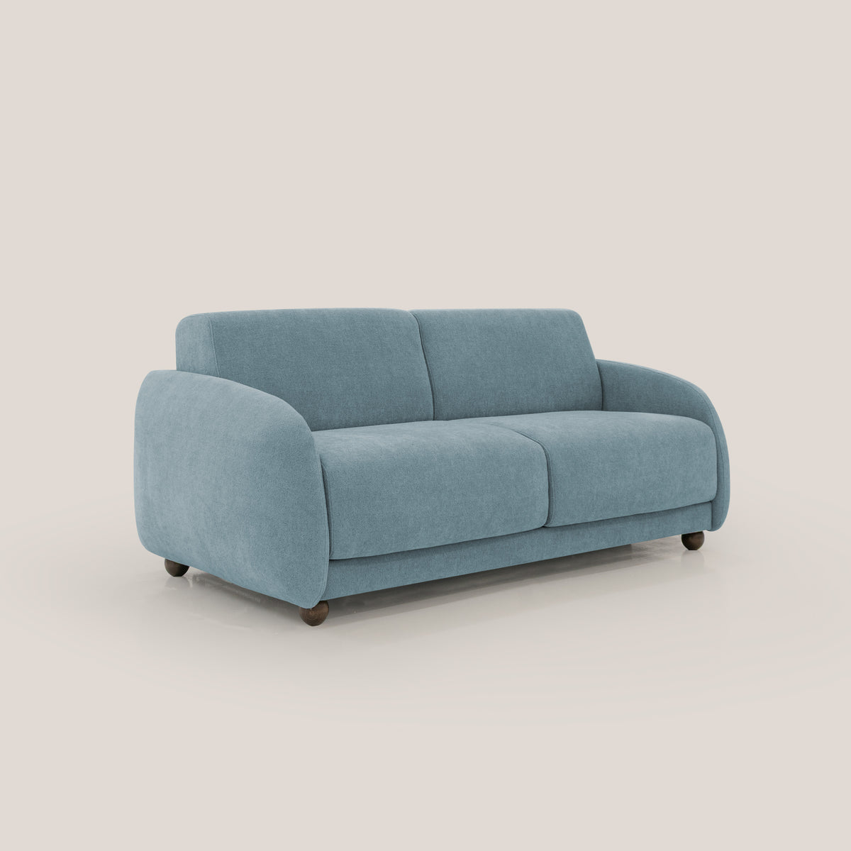 Giglio divano letto scandinavo japandi con materasso H18 cm in tessuto Bouclé impermeabile T07 carta da zucchero - divitt.sbs