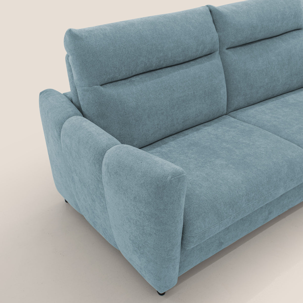 Peonia divano letto scandinavo con materasso H18 cm e morbido e alto schienale in tessuto Bouclé impermeabile T07 carta da zucchero - divitt.sbs