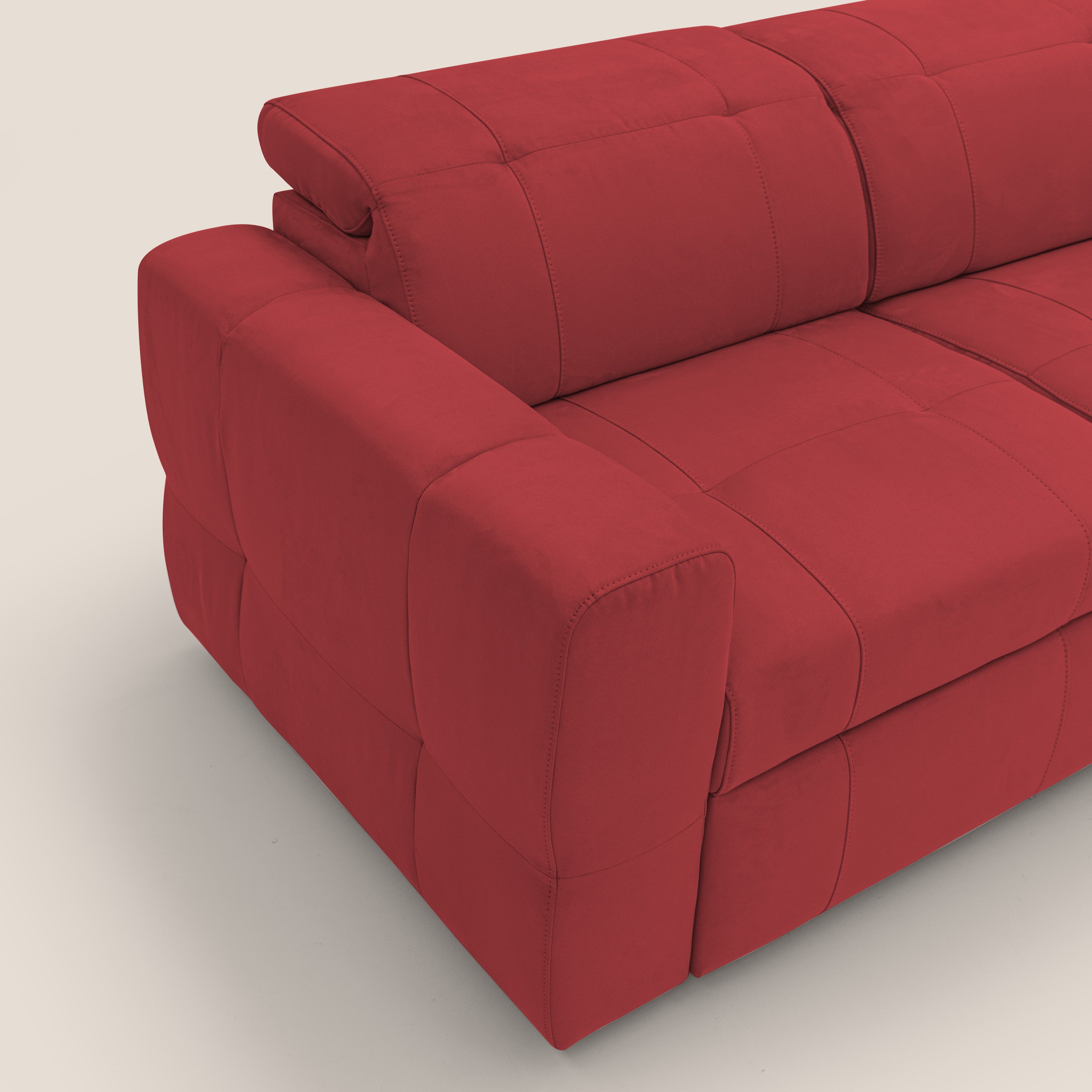 Kronos Divano angolare con pouf estraibile e penisola contenitore in microfibra impermeabile T11 rosso - divitt.sbs