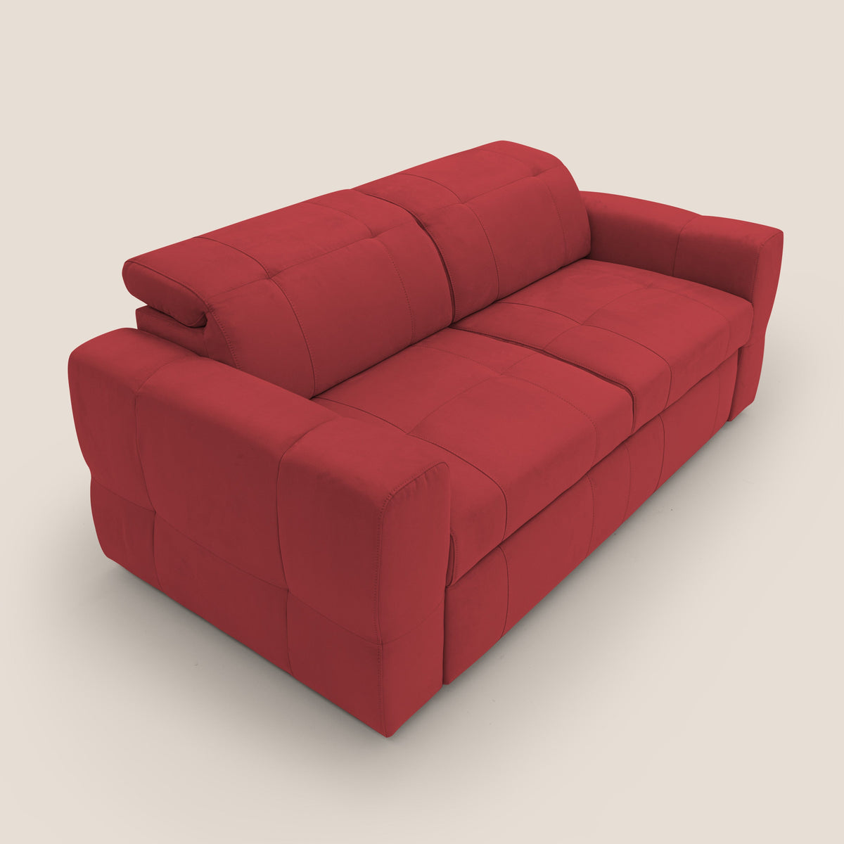 Kronos Divano con pouf estraibile poggiapiedi e poggiatesta reclinabili in morbida microfibra impermeabile T11 rosso - divitt.sbs