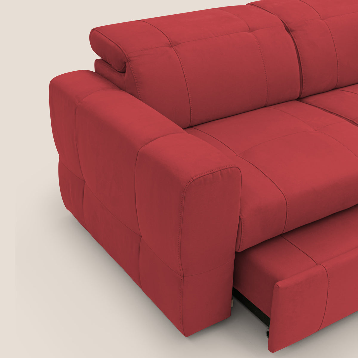 Kronos Divano angolare con pouf estraibile e penisola contenitore in microfibra impermeabile T11 rosso - divitt.sbs
