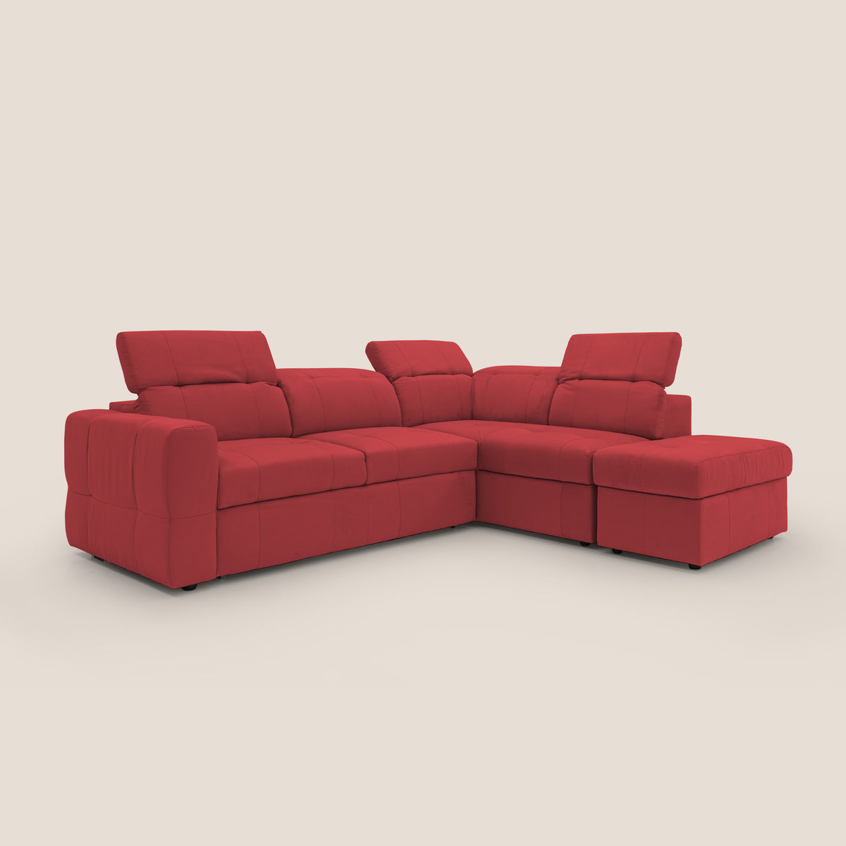 Kronos Divano angolare con poggiapiedi estraibile e pouf contenitore mobile in microfibra impermeabile T11 rosso - divitt.sbs