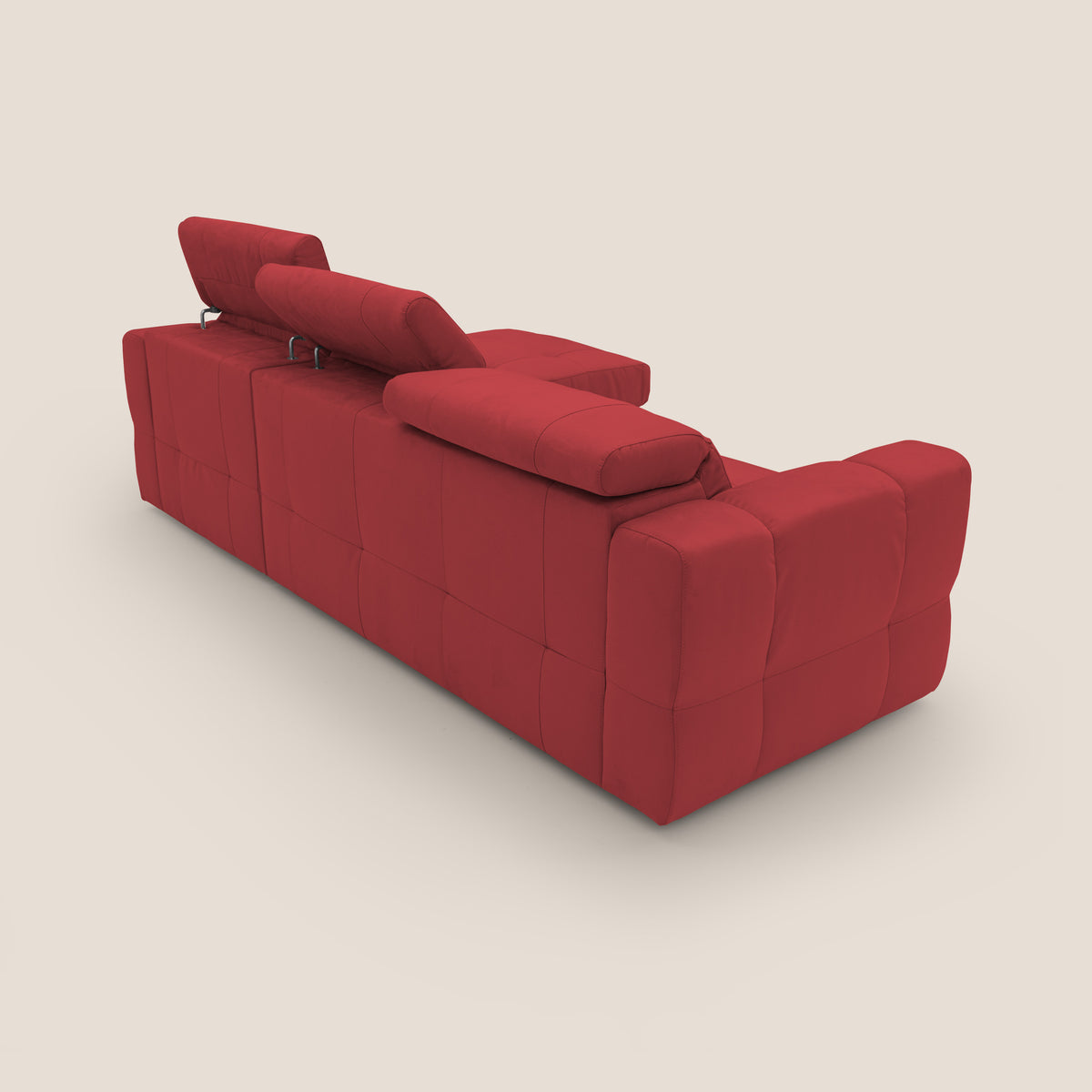 Kronos Divano angolare con pouf estraibile e penisola contenitore in microfibra impermeabile T11 rosso - divitt.sbs