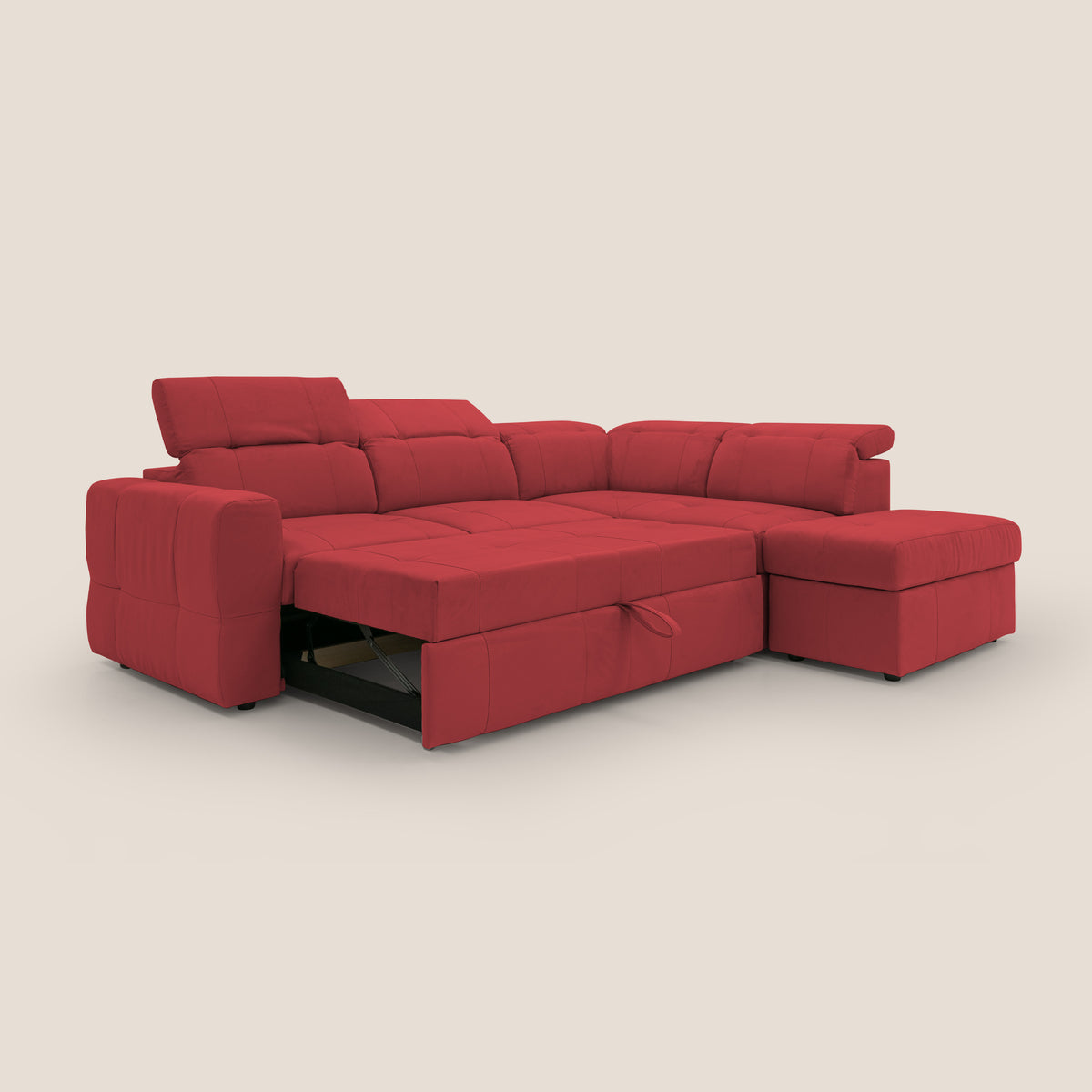 Kronos Divano angolare con poggiapiedi estraibile e pouf contenitore mobile in microfibra impermeabile T11 rosso - divitt.sbs