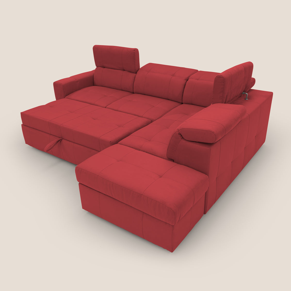 Kronos Divano angolare con poggiapiedi estraibile e pouf contenitore mobile in microfibra impermeabile T11 rosso - divitt.sbs