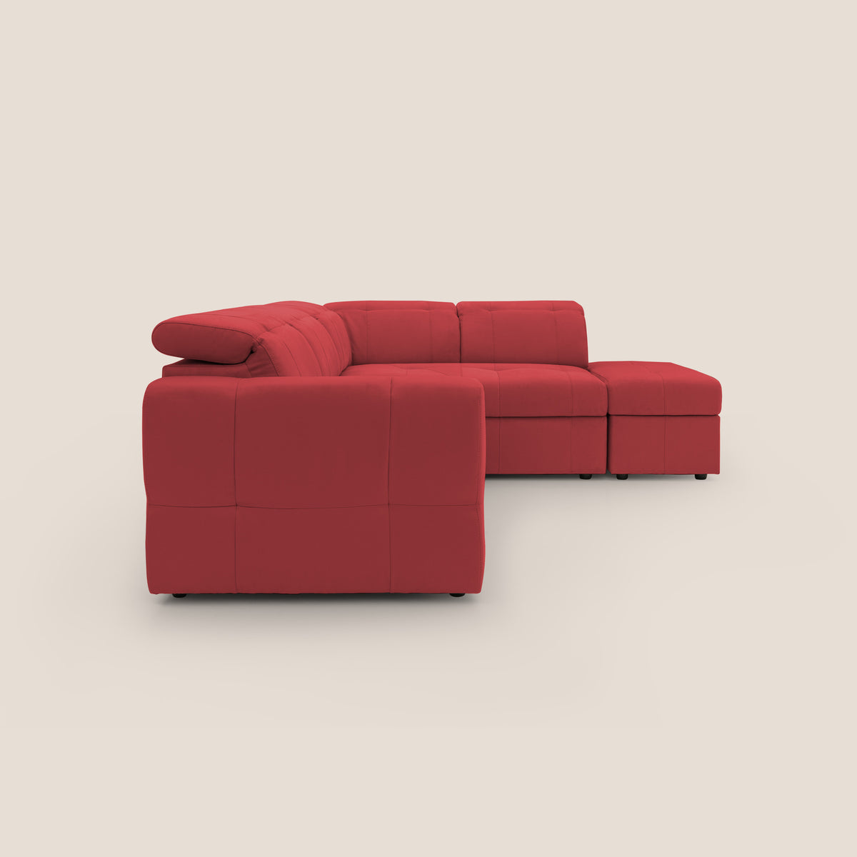 Kronos Divano angolare con poggiapiedi estraibile e pouf contenitore mobile in microfibra impermeabile T11 rosso - divitt.sbs
