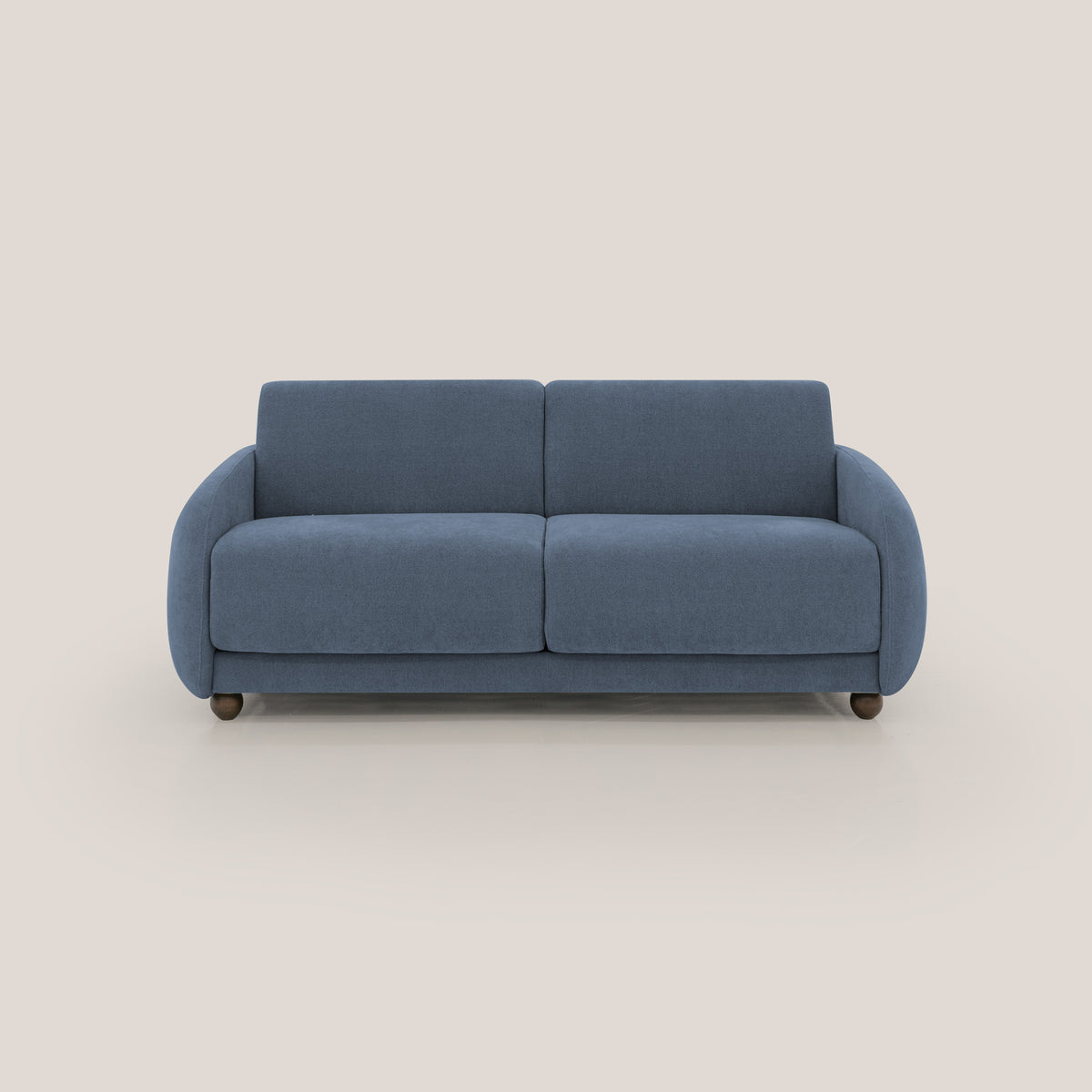 Giglio divano letto scandinavo japandi con materasso H18 cm in tessuto Bouclé impermeabile T07 blu - divitt.sbs