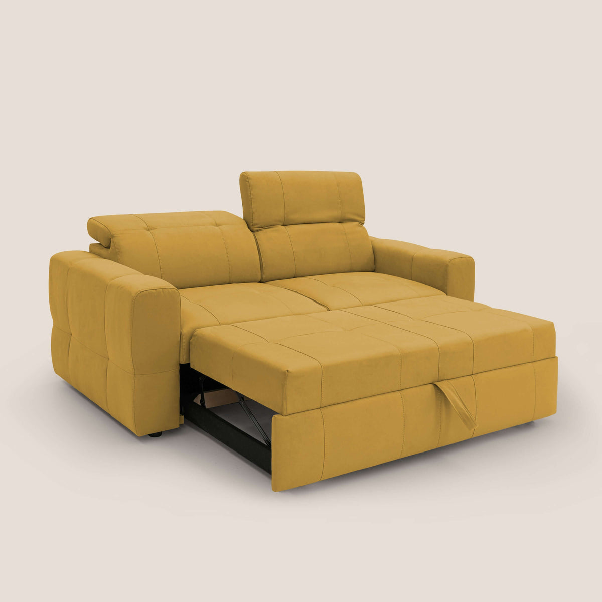 Kronos Divano con pouf estraibile poggiapiedi e poggiatesta reclinabili in morbida microfibra impermeabile T11 giallo - divitt.sbs