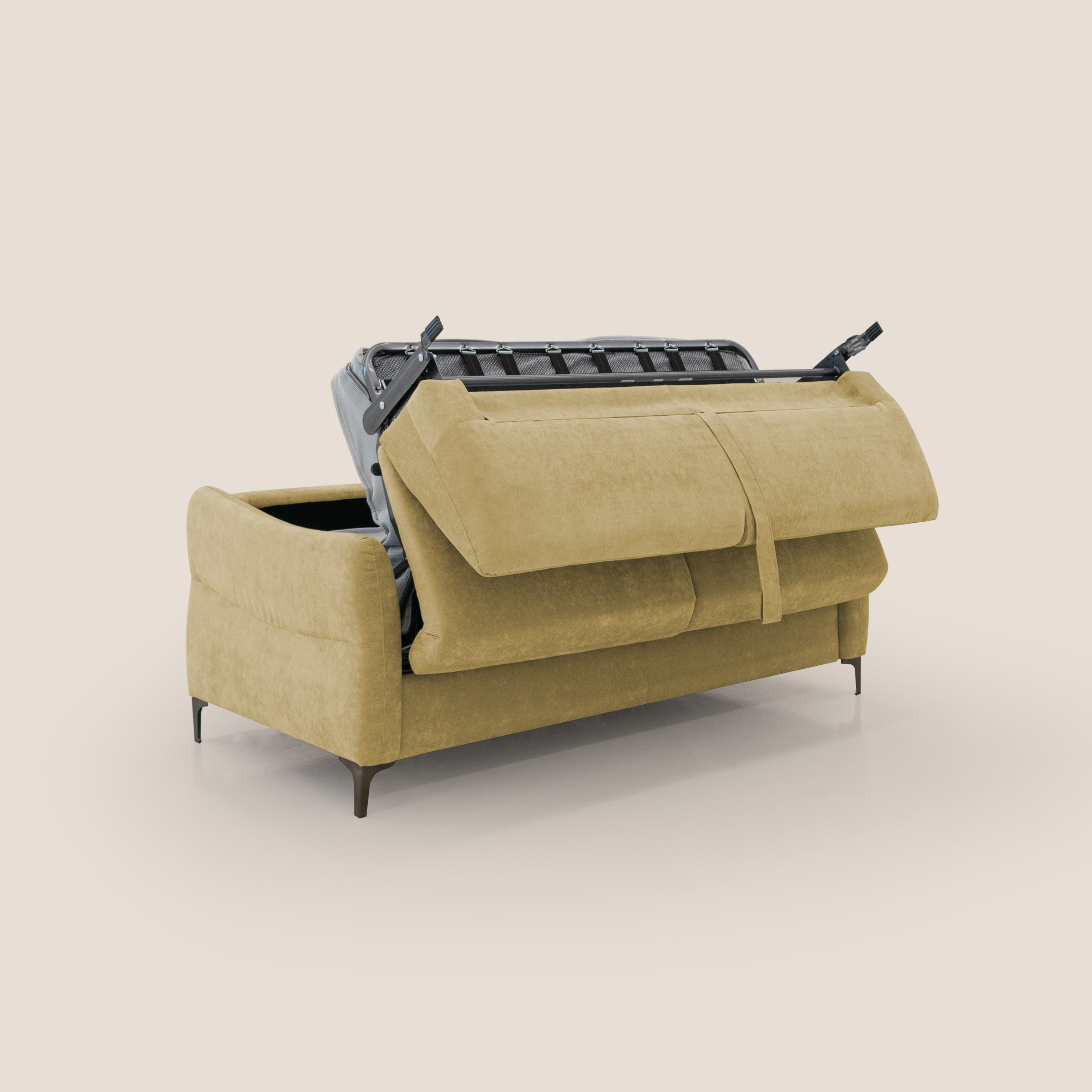 Dalia divano letto con materasso H18 cm e piedi alti in raffinato tessuto smacchiabile T17 giallo - divitt.sbs