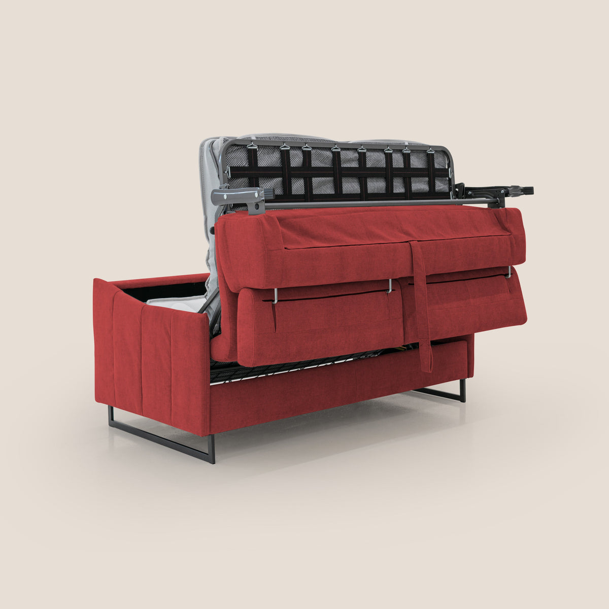 Loto divano letto salvaspazio materasso H18 cm con piedi alti in morbido tessuto impermeabile T14 rosso - divitt.sbs
