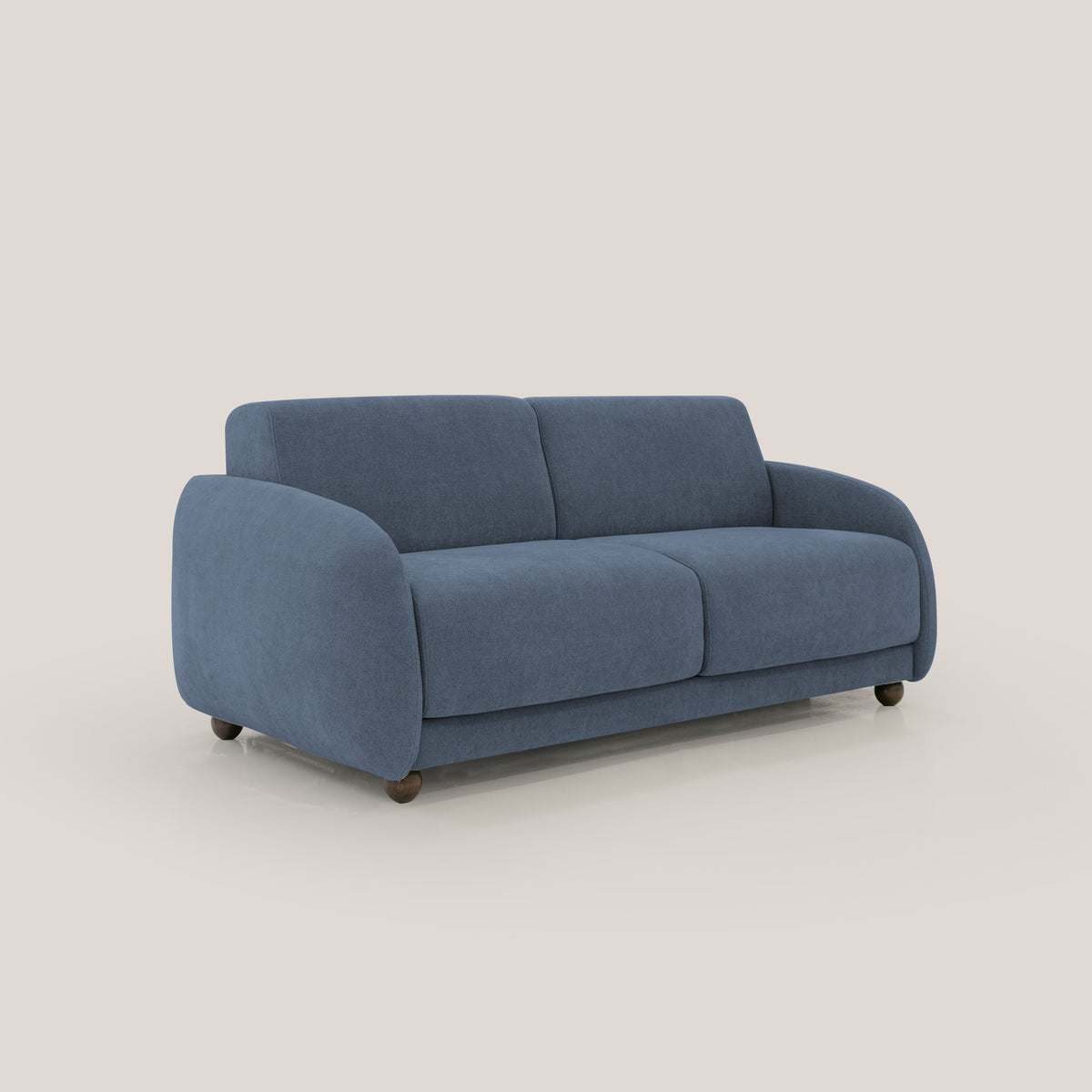 Giglio divano letto scandinavo japandi con materasso H18 cm in tessuto Bouclé impermeabile T07 blu - divitt.sbs