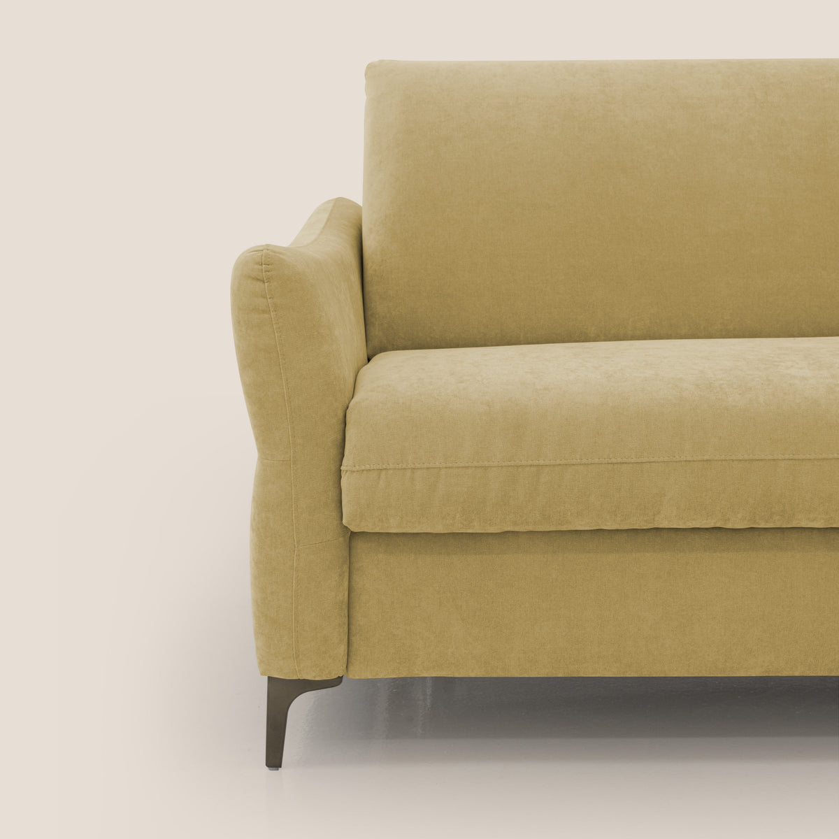 Dalia divano letto con materasso H18 cm e piedi alti in raffinato tessuto smacchiabile T17 giallo - divitt.sbs
