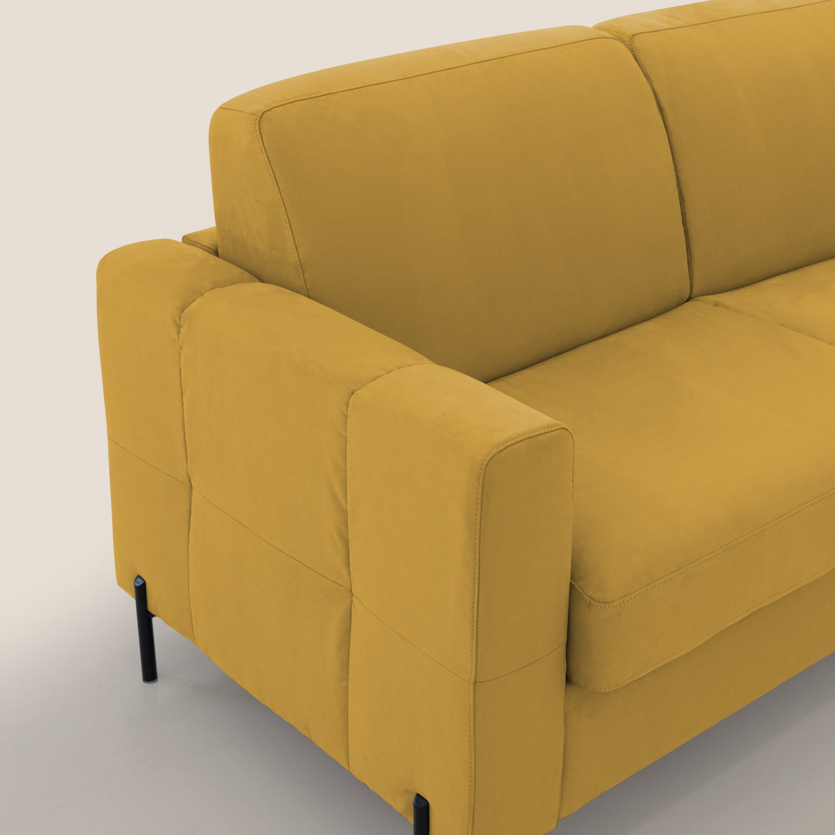 Ortensia divano letto materasso H18 cm con piedi alti in elegante microfibra smacchiabile T11 giallo - divitt.sbs