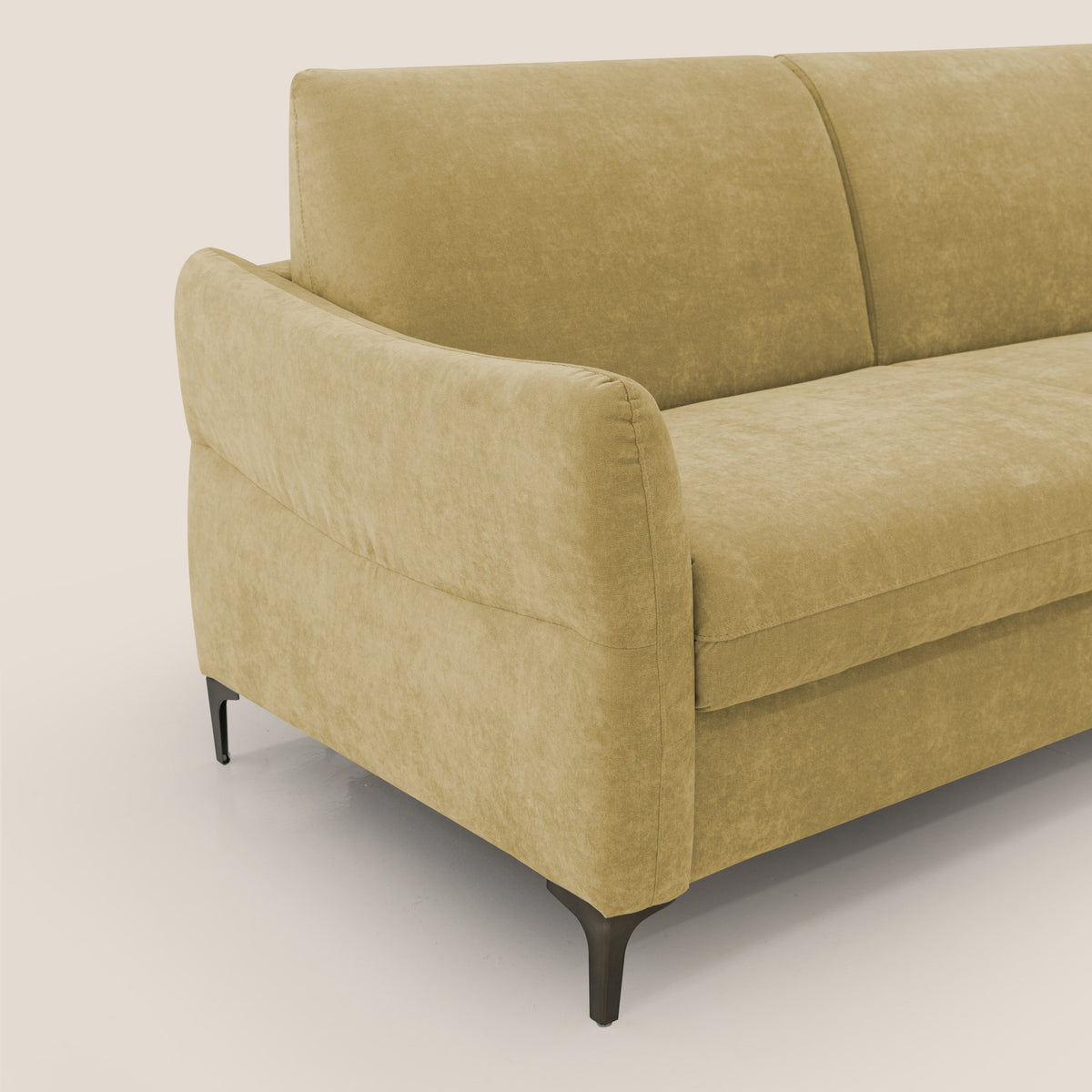 Dalia divano letto con materasso H18 cm e piedi alti in raffinato tessuto smacchiabile T17 giallo - divitt.sbs
