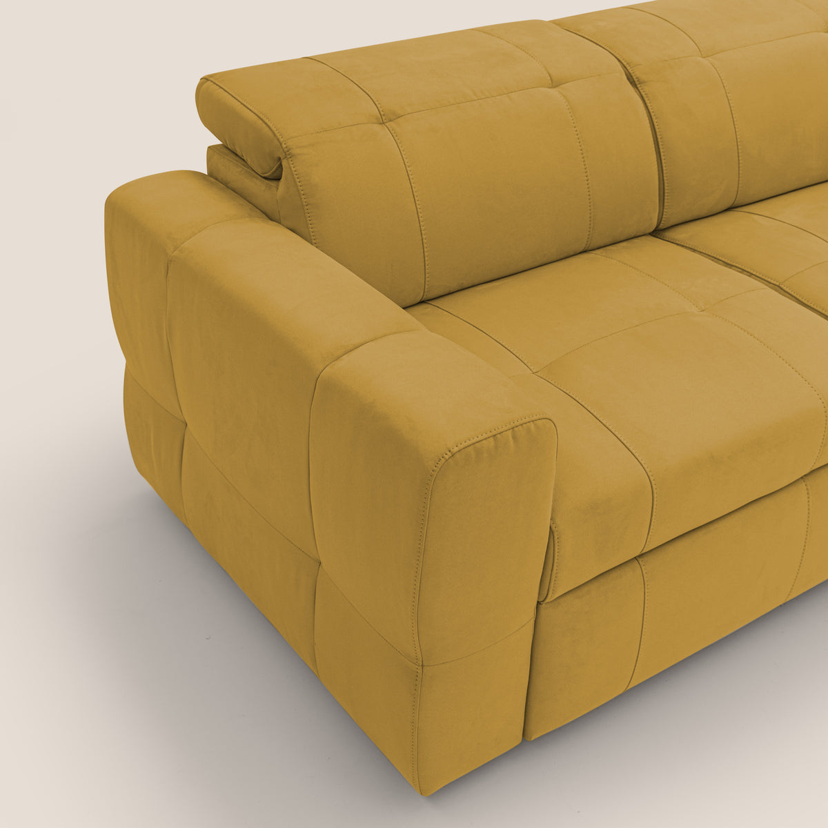 Kronos Divano angolare con pouf estraibile e penisola contenitore in microfibra impermeabile T11 giallo - divitt.sbs